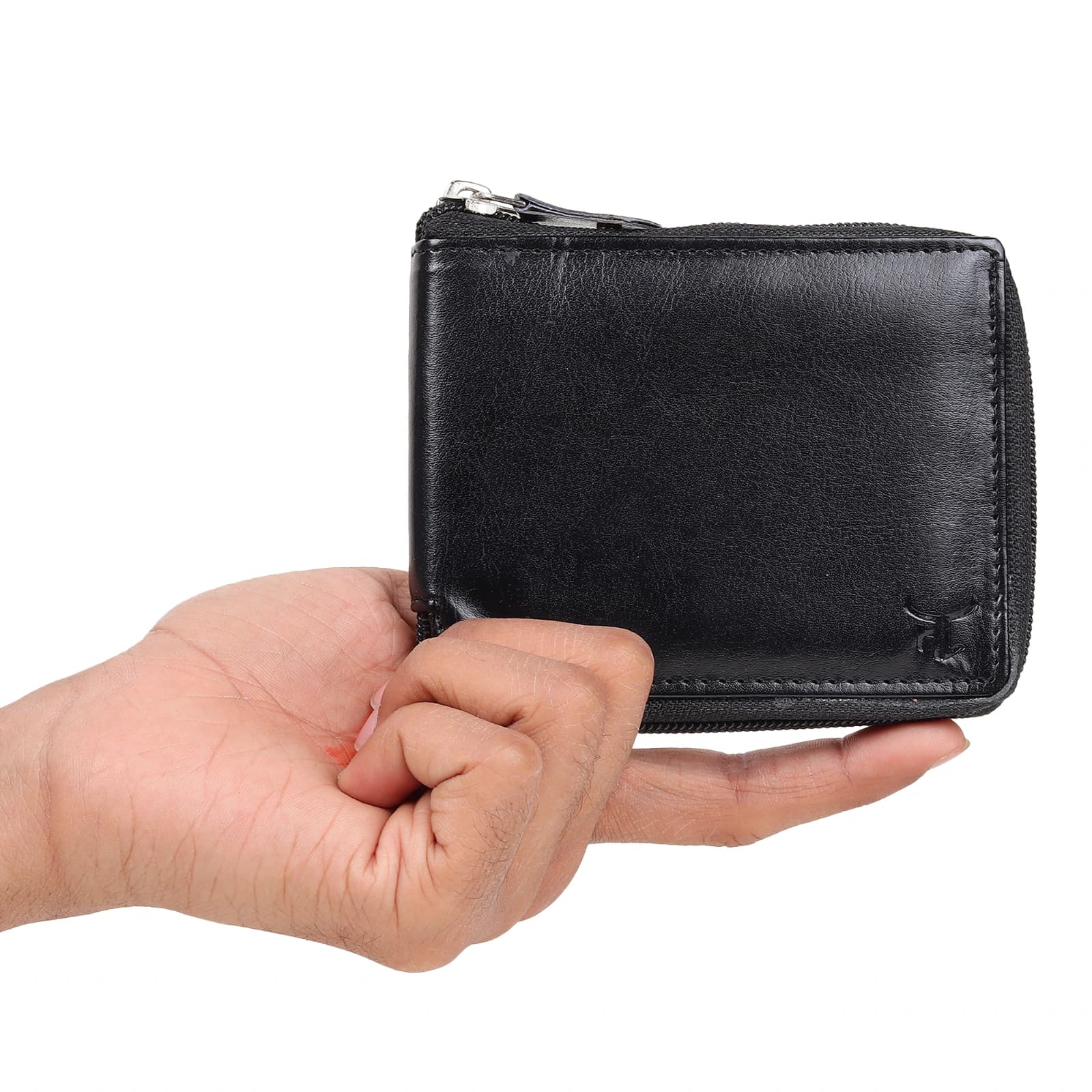 Highlark Men's Slim Zip-Around Black Leather Bi-Fold Wallet – Full Zipper Card and Cash Organizer with Embossed Logo 3