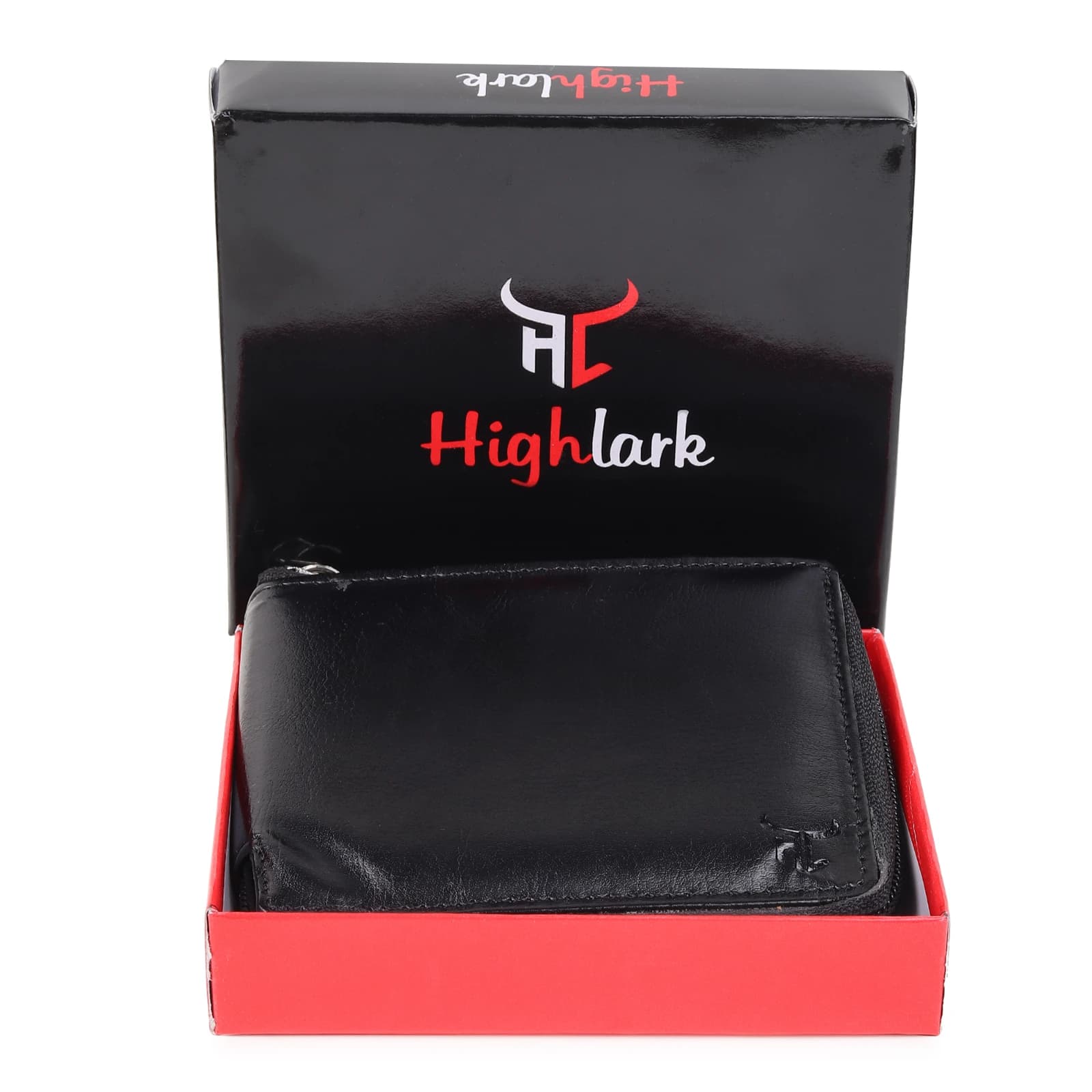 Highlark Men's Slim Zip-Around Black Leather Bi-Fold Wallet – Full Zipper Card and Cash Organizer with Embossed Logo 1