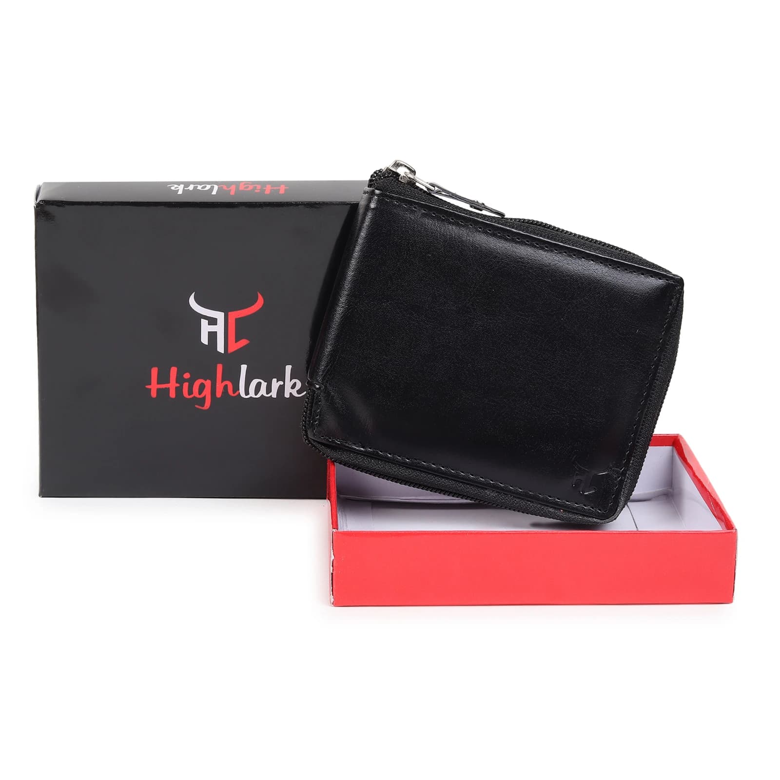 Highlark Men's Slim Zip-Around Black Leather Bi-Fold Wallet – Full Zipper Card and Cash Organizer with Embossed Logo 6