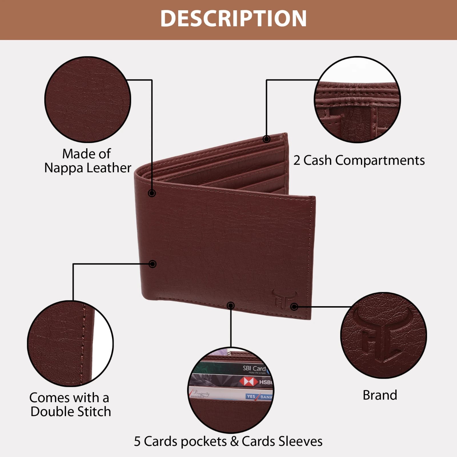 Highlark Men's Slim Textured Maroon Leather Bi-Fold Wallet – Scratch-Resistant Pocket Card and Cash Holder with Embossed Logo 6