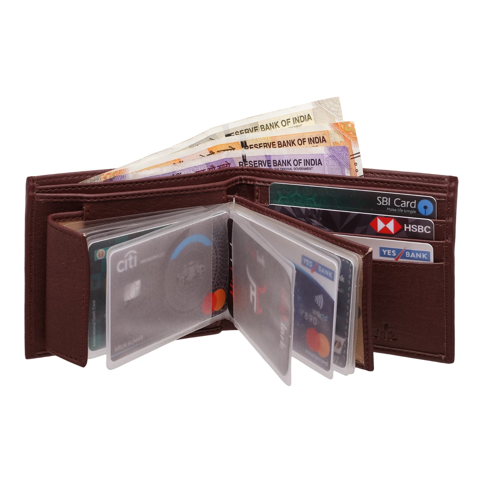 Highlark Men's Slim Textured Maroon Leather Bi-Fold Wallet – Scratch-Resistant Pocket Card and Cash Holder with Embossed Logo 4