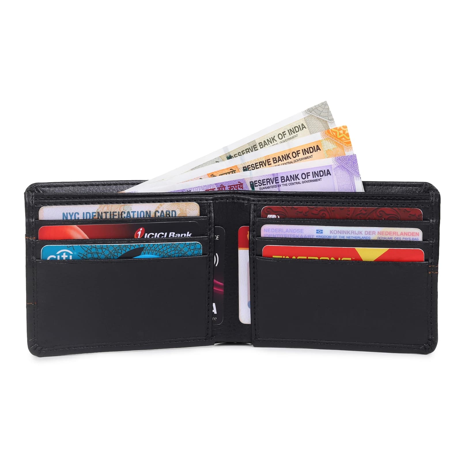 Highlark Men's Slim Textured Black Leather Bi-Fold Wallet – Double Contrast Stitching and Embossed Logo 3