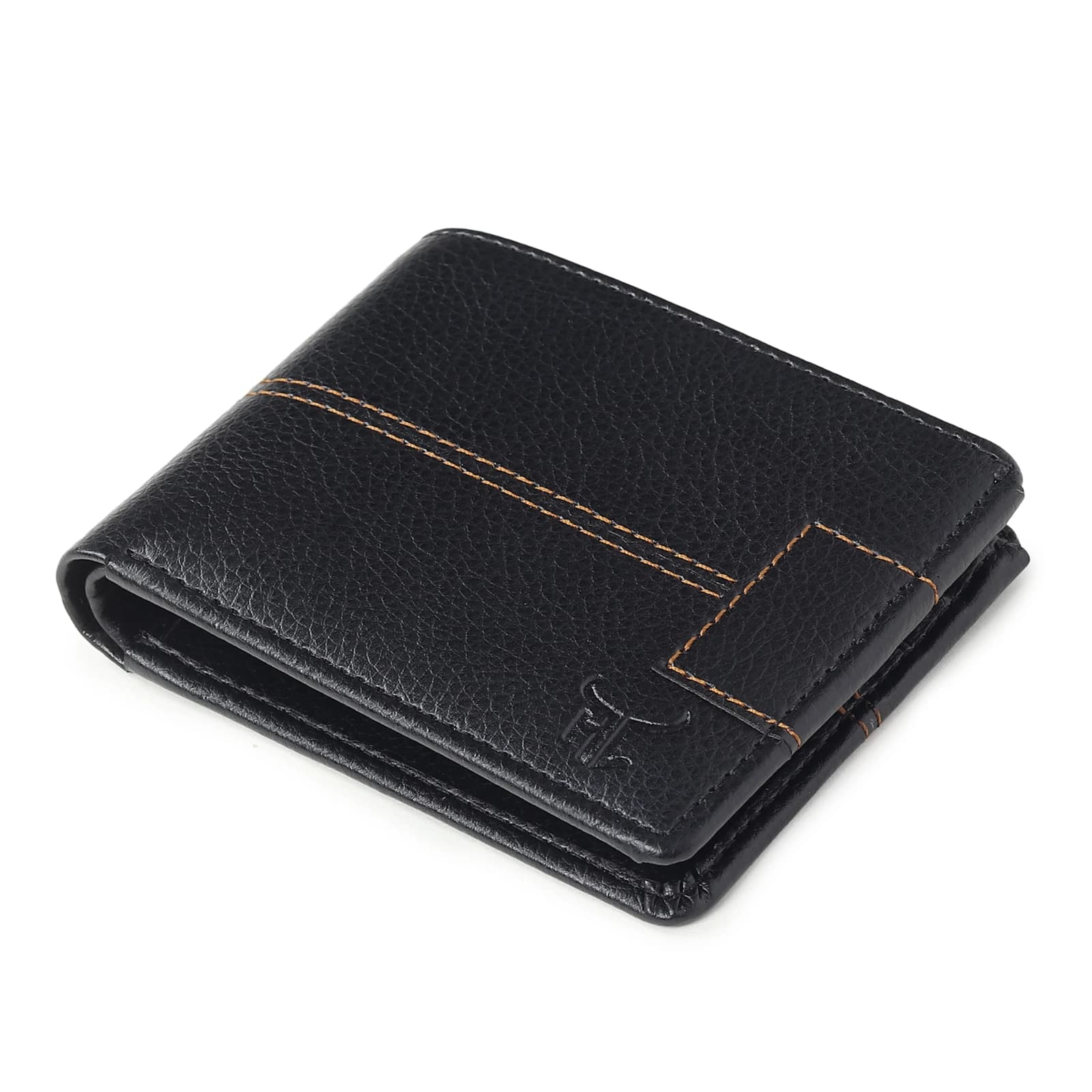 Highlark Men's Slim Textured Black Leather Bi-Fold Wallet – Double Contrast Stitching and Embossed Logo 6