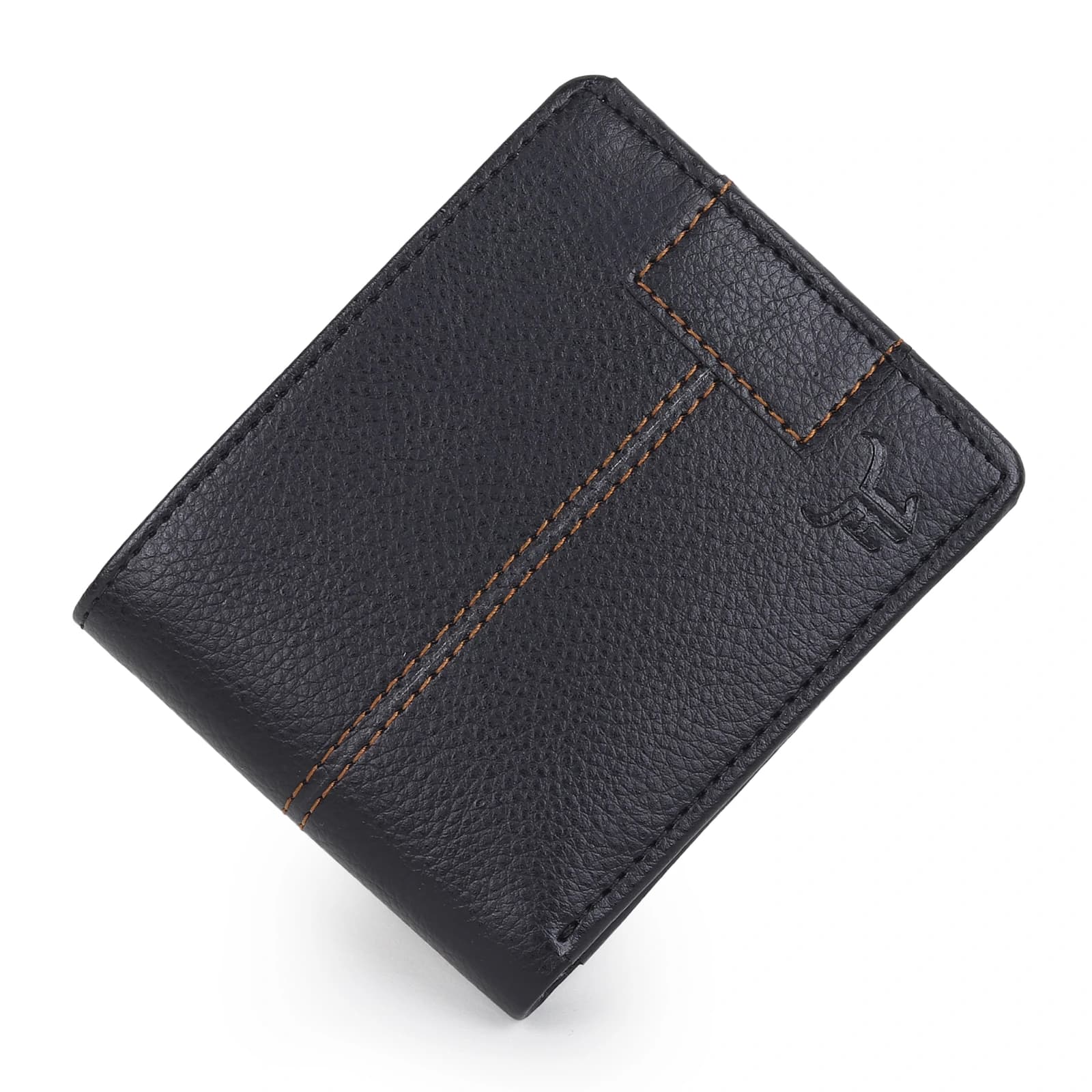 Highlark Men's Slim Textured Black Leather Bi-Fold Wallet – Double Contrast Stitching and Embossed Logo 2