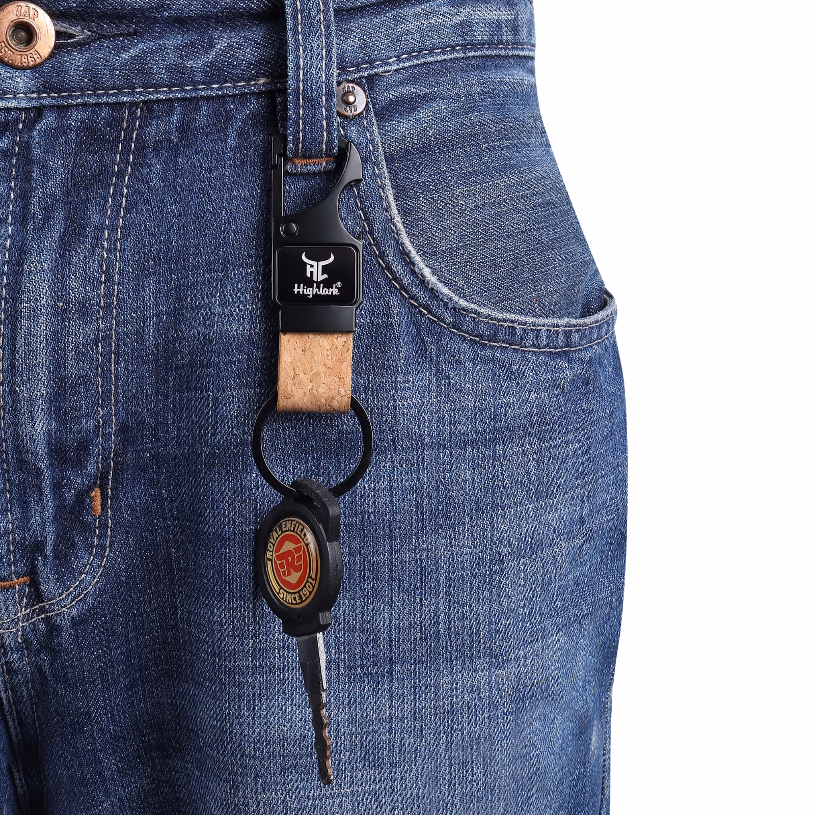 Highlark Heavy Duty Matte Black Metal Keychain with Cork Strap – Carabiner Clip Keyring with Built-in Bottle Opener for Car and Bike Keys 4