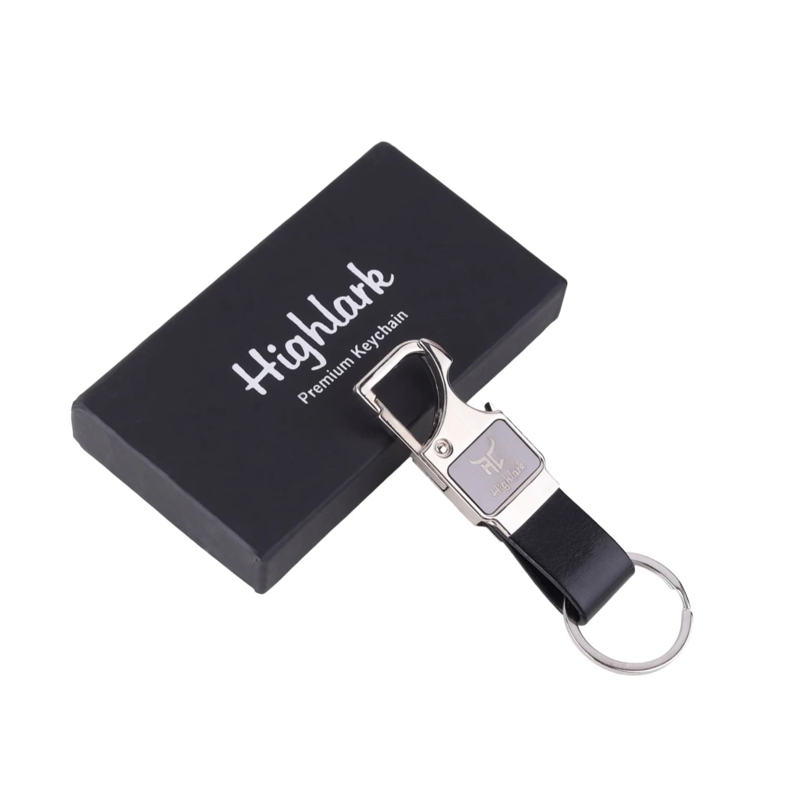 Highlark Premium Metal & Leather Keychain with Bottle Opener & Gift Box – Jet Black 2