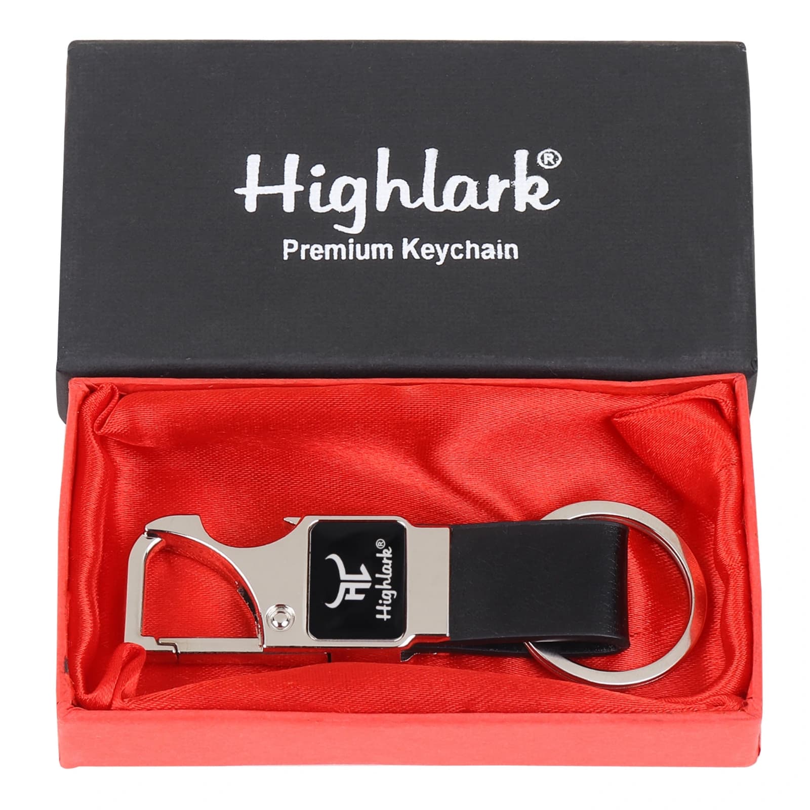 Highlark Premium Metal & Leather Keychain with Bottle Opener & Gift Box – Jet Black 1