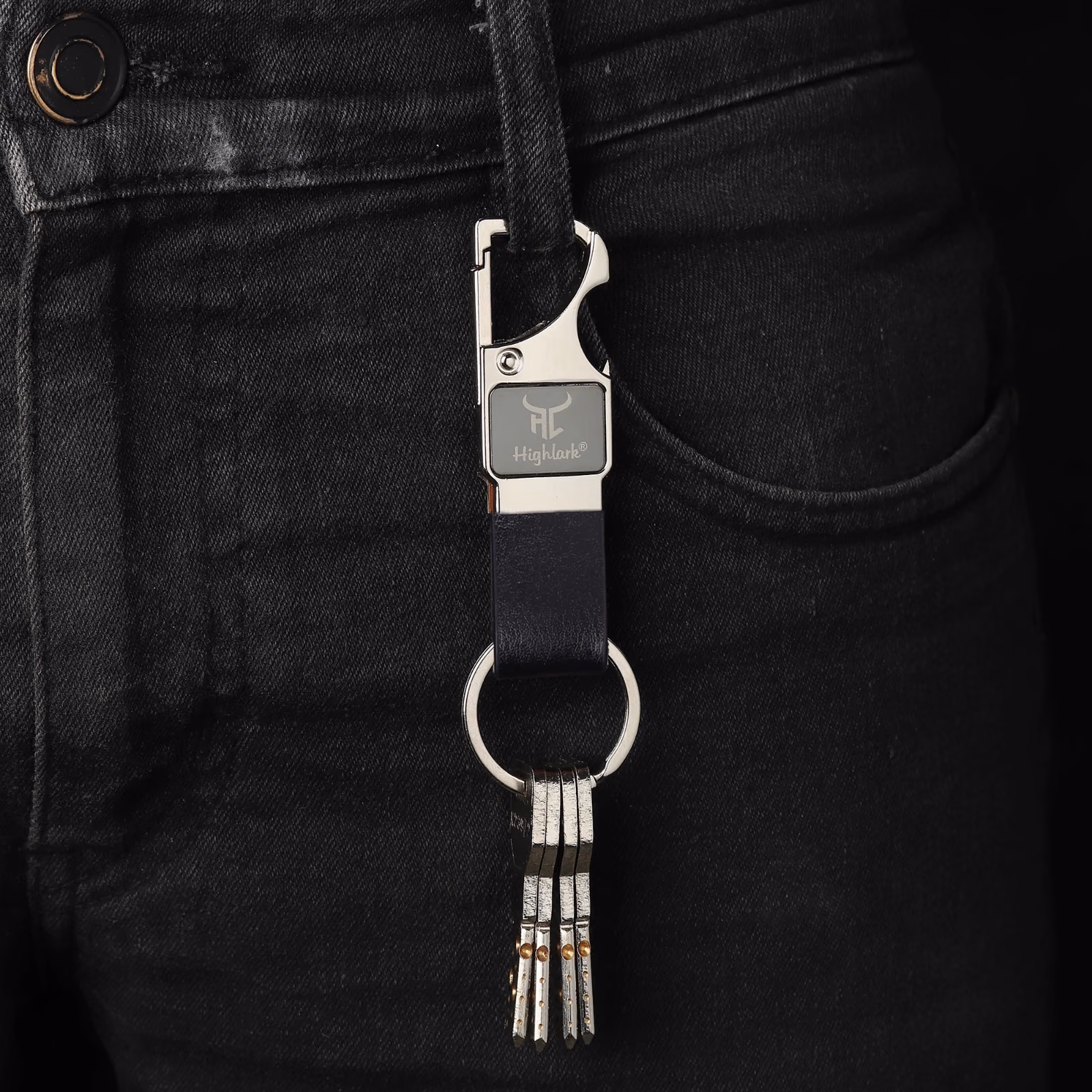 Highlark Premium Metal & Leather Keychain with Bottle Opener & Gift Box – Jet Black 3