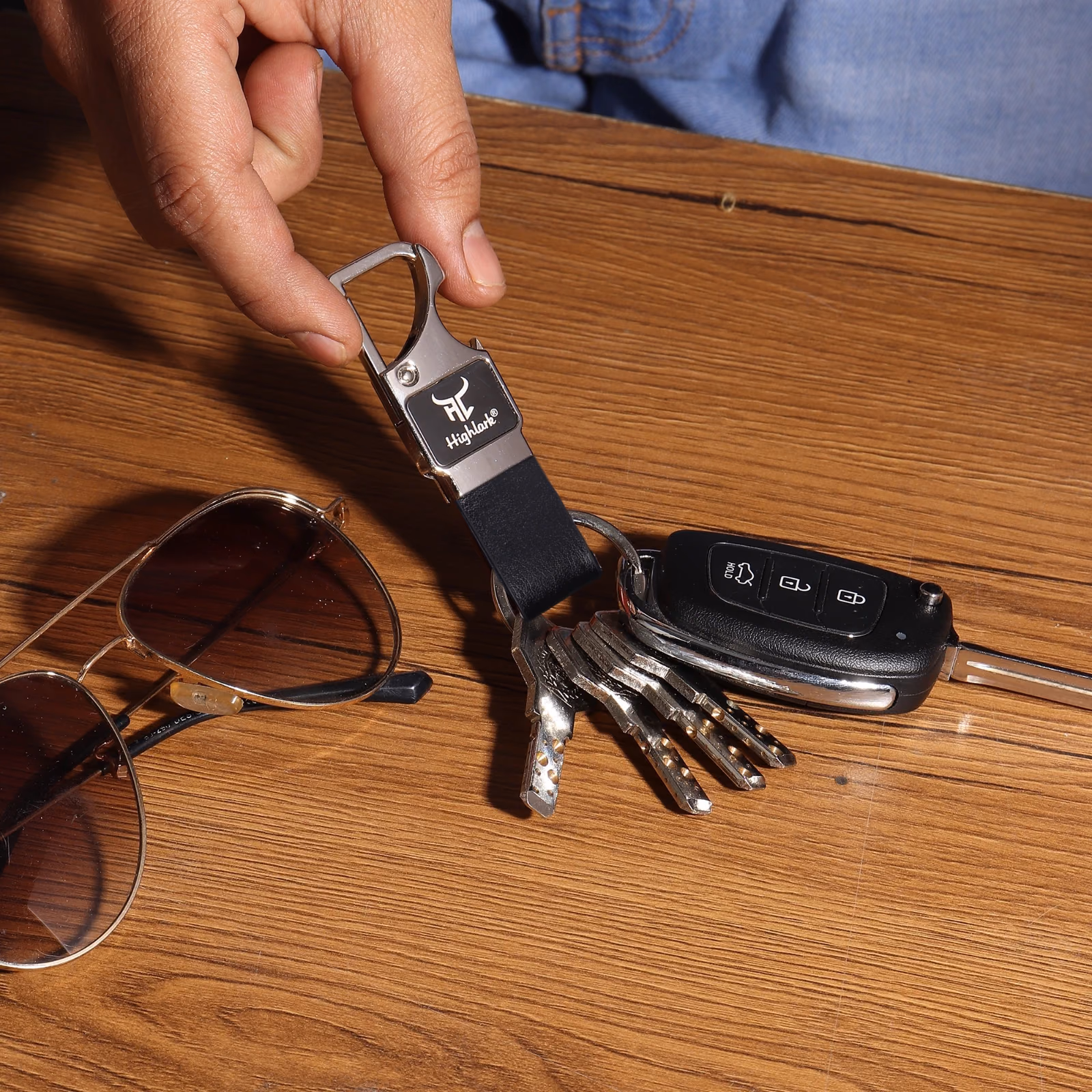 Highlark Premium Metal & Leather Keychain with Bottle Opener & Gift Box – Jet Black 4