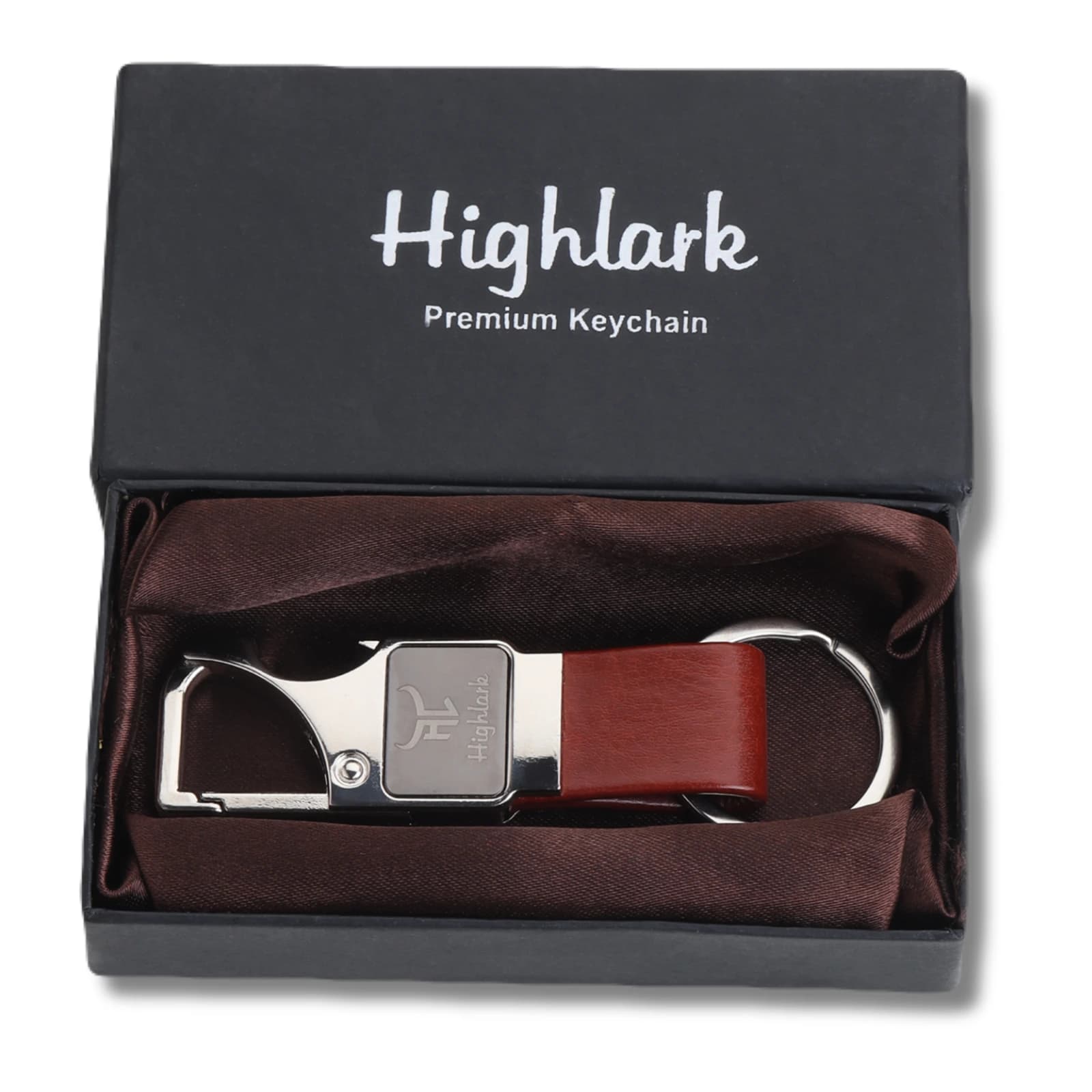 Highlark Brown Leather Multi-Function Keychain with Carabiner Clip & Bottle Opener 1