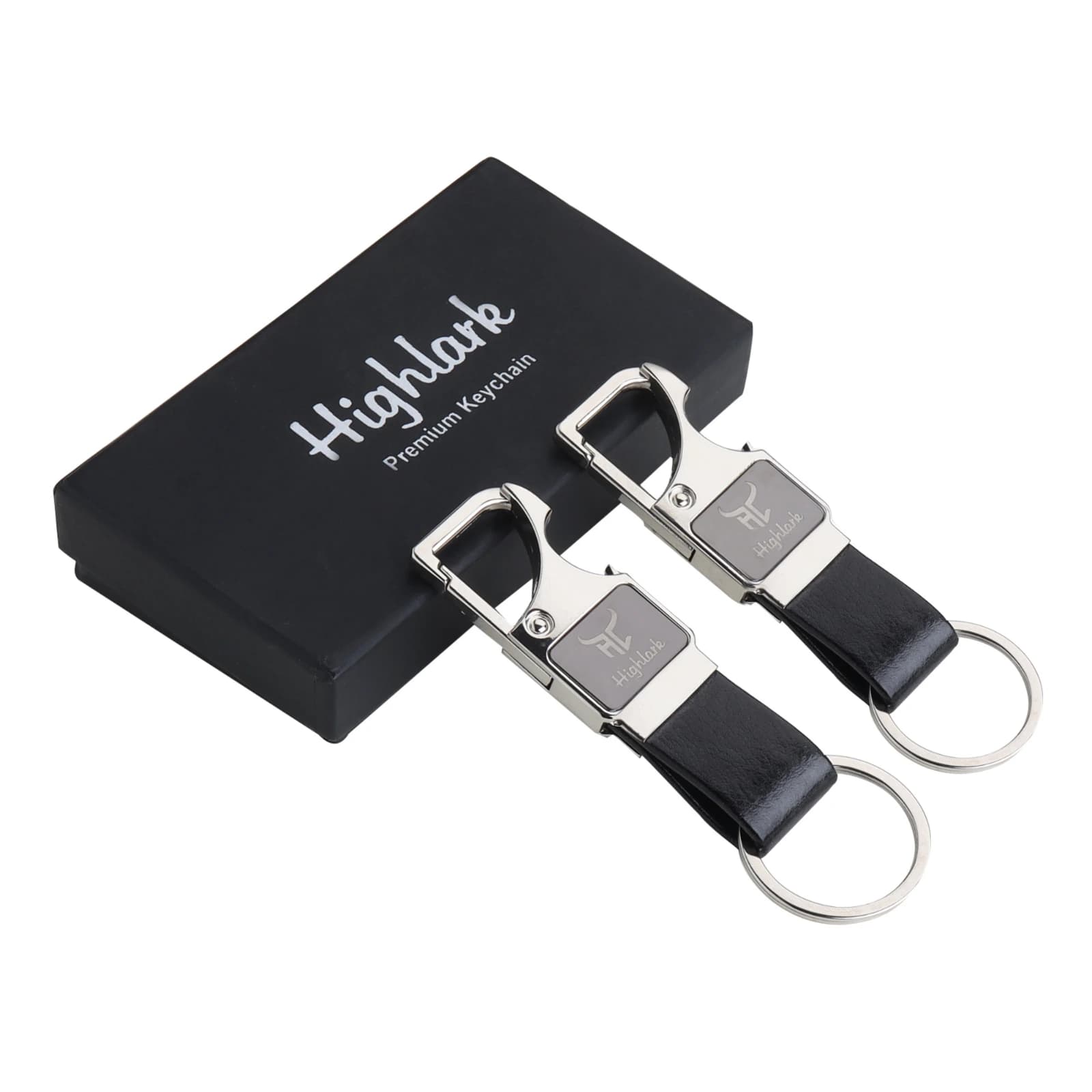 Highlark Men's Leather Keychain Combo – Pack of 2 with Bottle Opener & Gift Box (Jet Black) 2