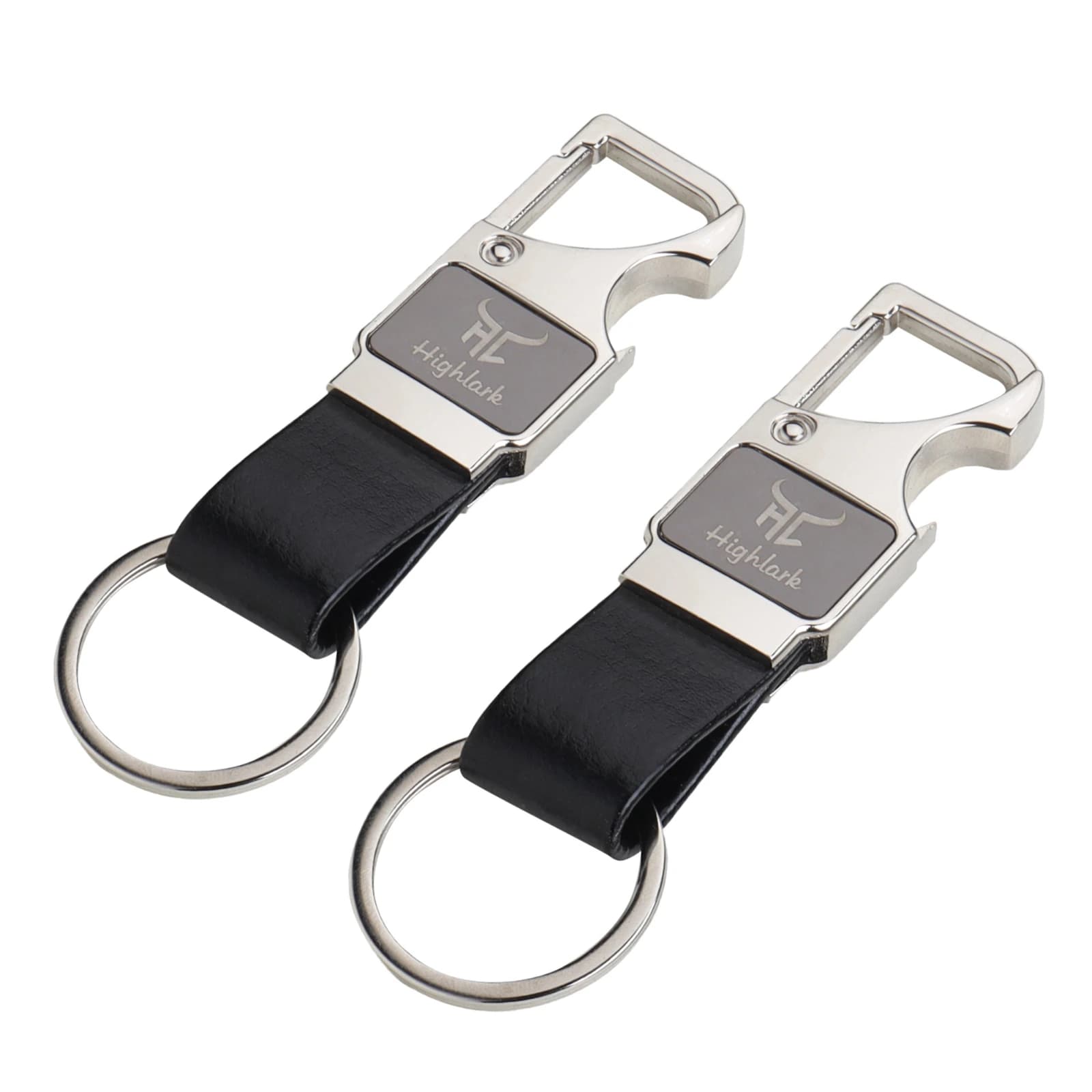 Highlark Men's Leather Keychain Combo – Pack of 2 with Bottle Opener & Gift Box (Jet Black) 3