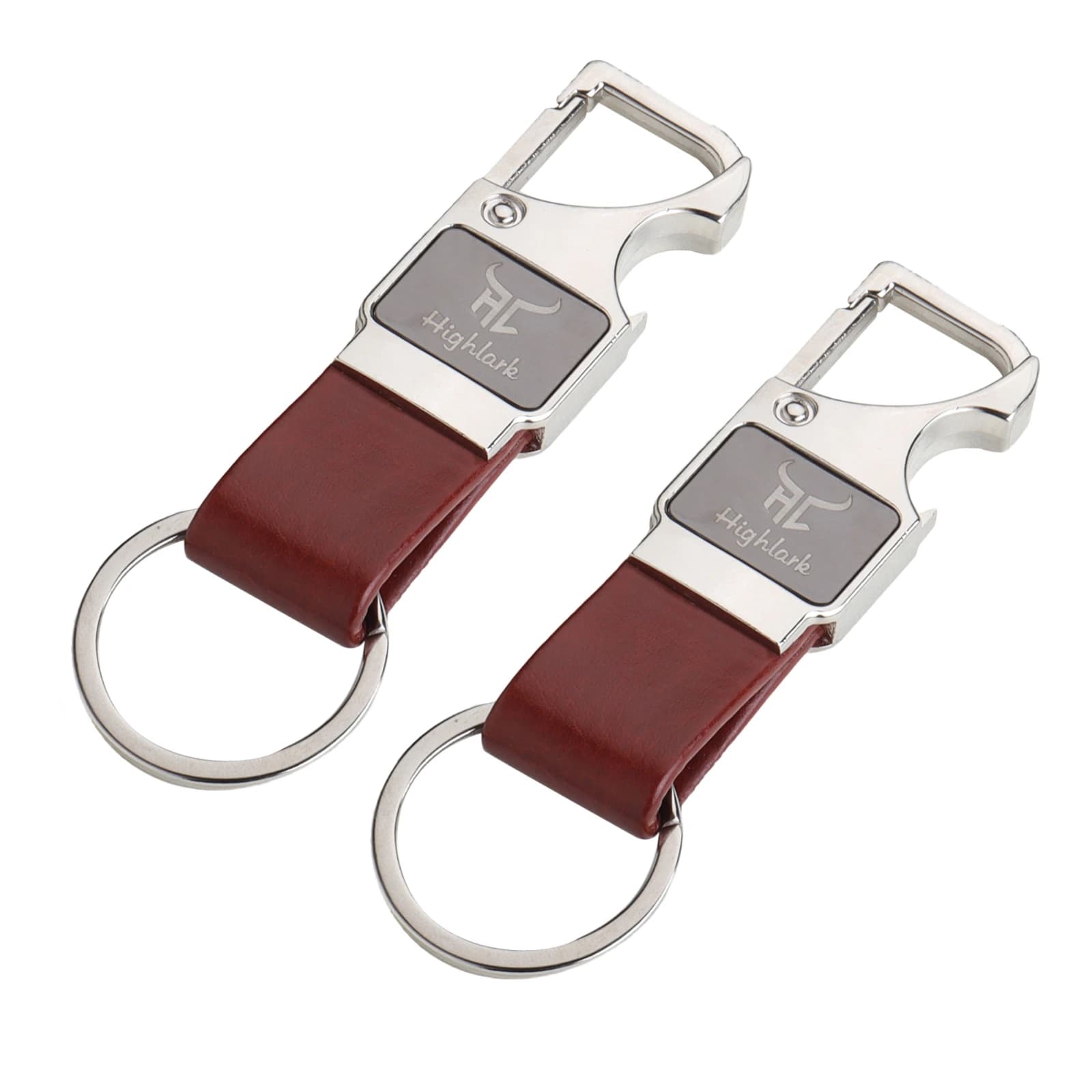 Highlark Premium Metal & Leather Keychain Combo – Pack of 2 with Gift Box (Chestnut Brown) 2