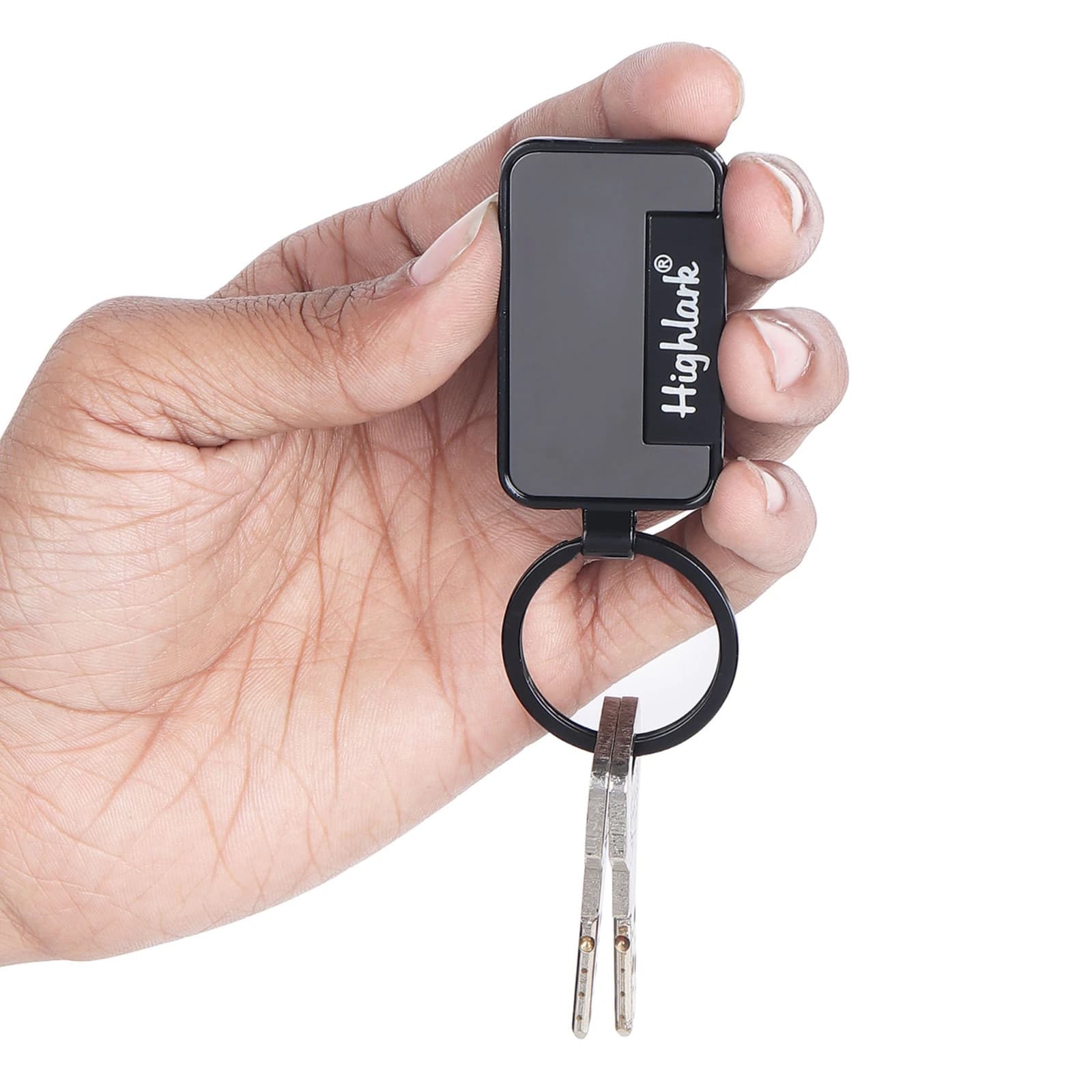 Highlark Minimalist Rectangular Metal Keychain – Matte Black & Gunmetal 3