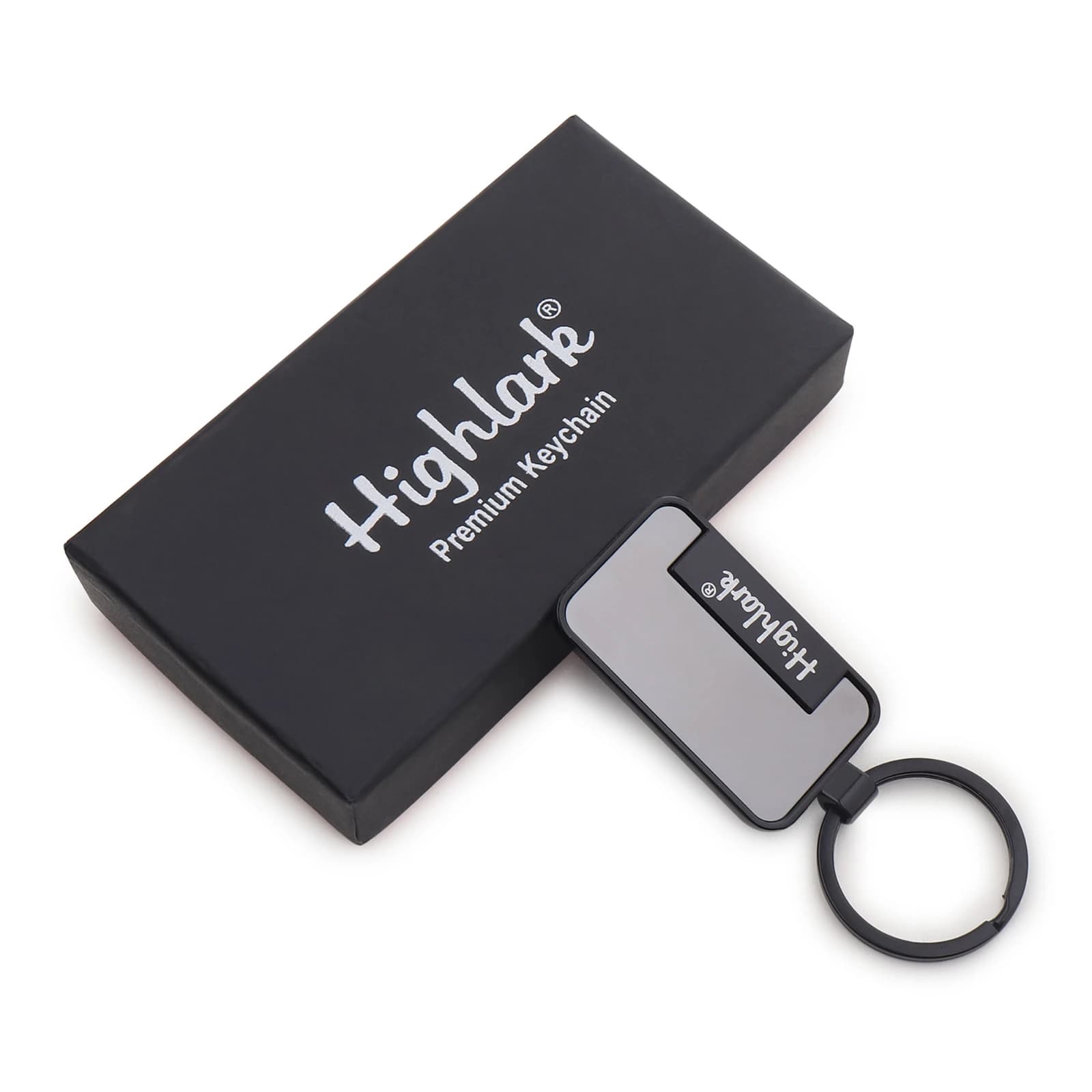 Highlark Minimalist Rectangular Metal Keychain – Matte Black & Gunmetal 5
