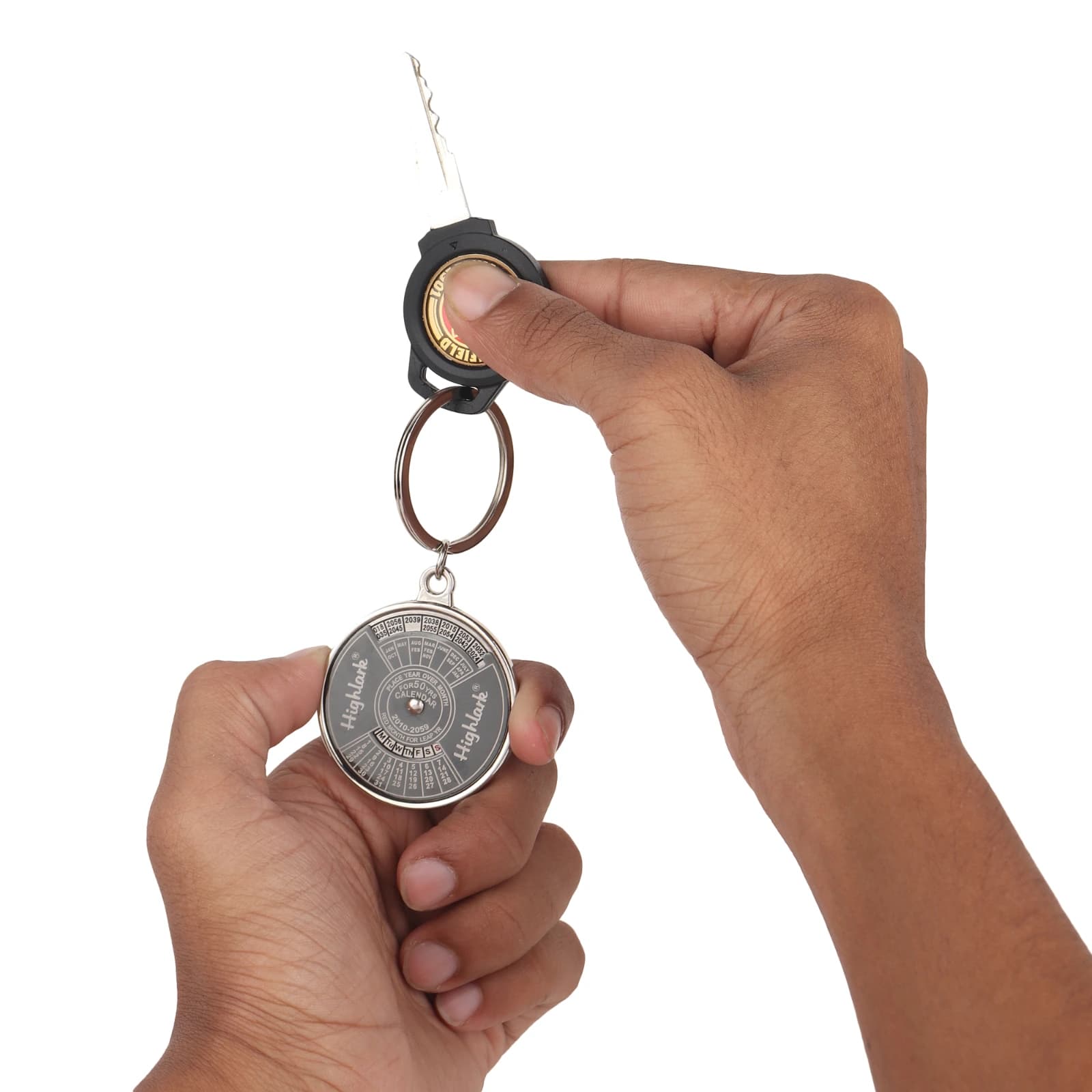 Highlark 50-Year Perpetual Calendar Metal Keychain – Polished Silver 3
