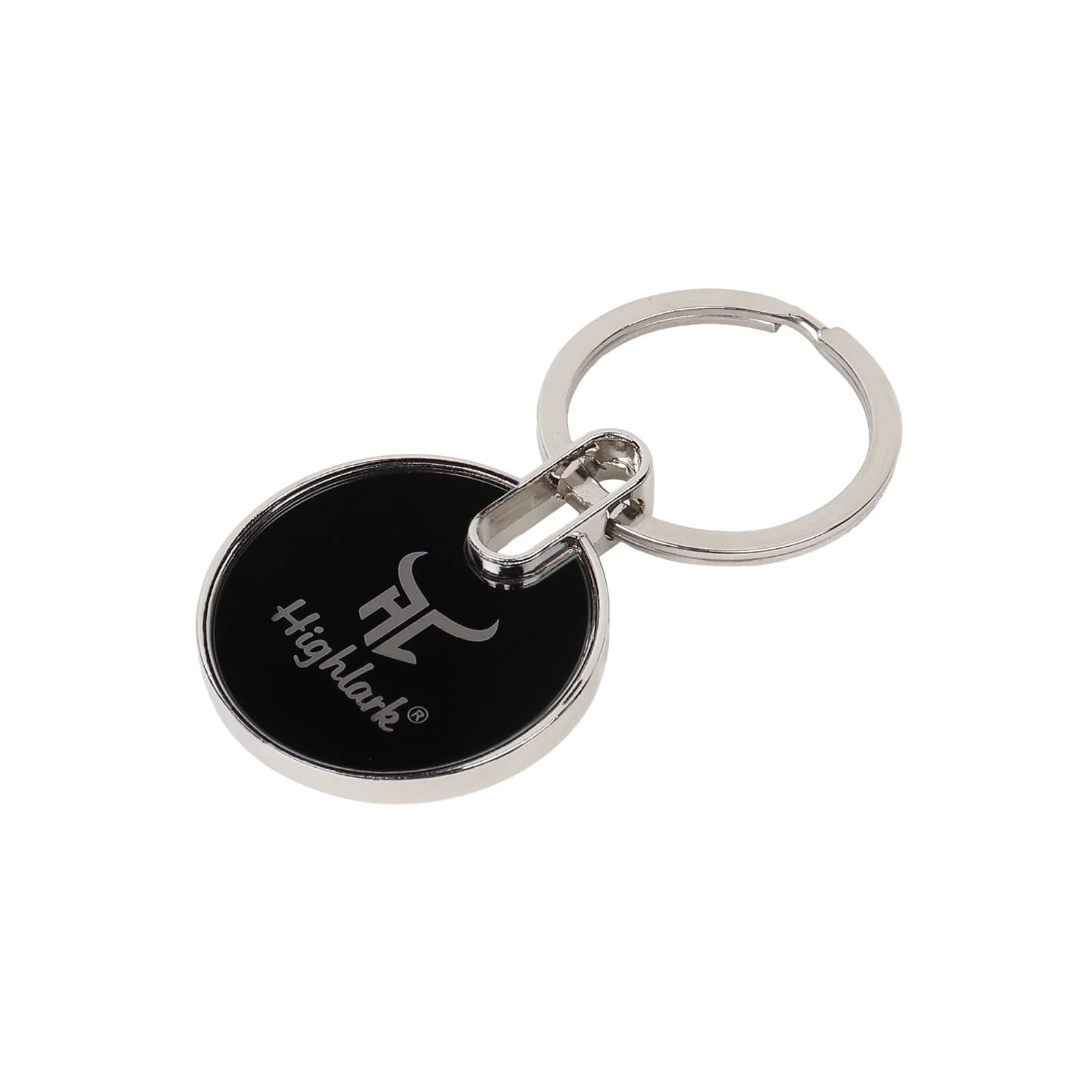 Highlark Circular Metal Medallion Keychain – Gloss Black & Polished Silver 3
