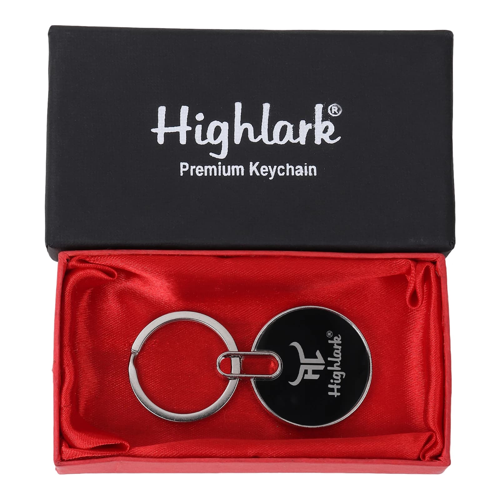 Highlark Circular Metal Medallion Keychain – Gloss Black & Polished Silver 4