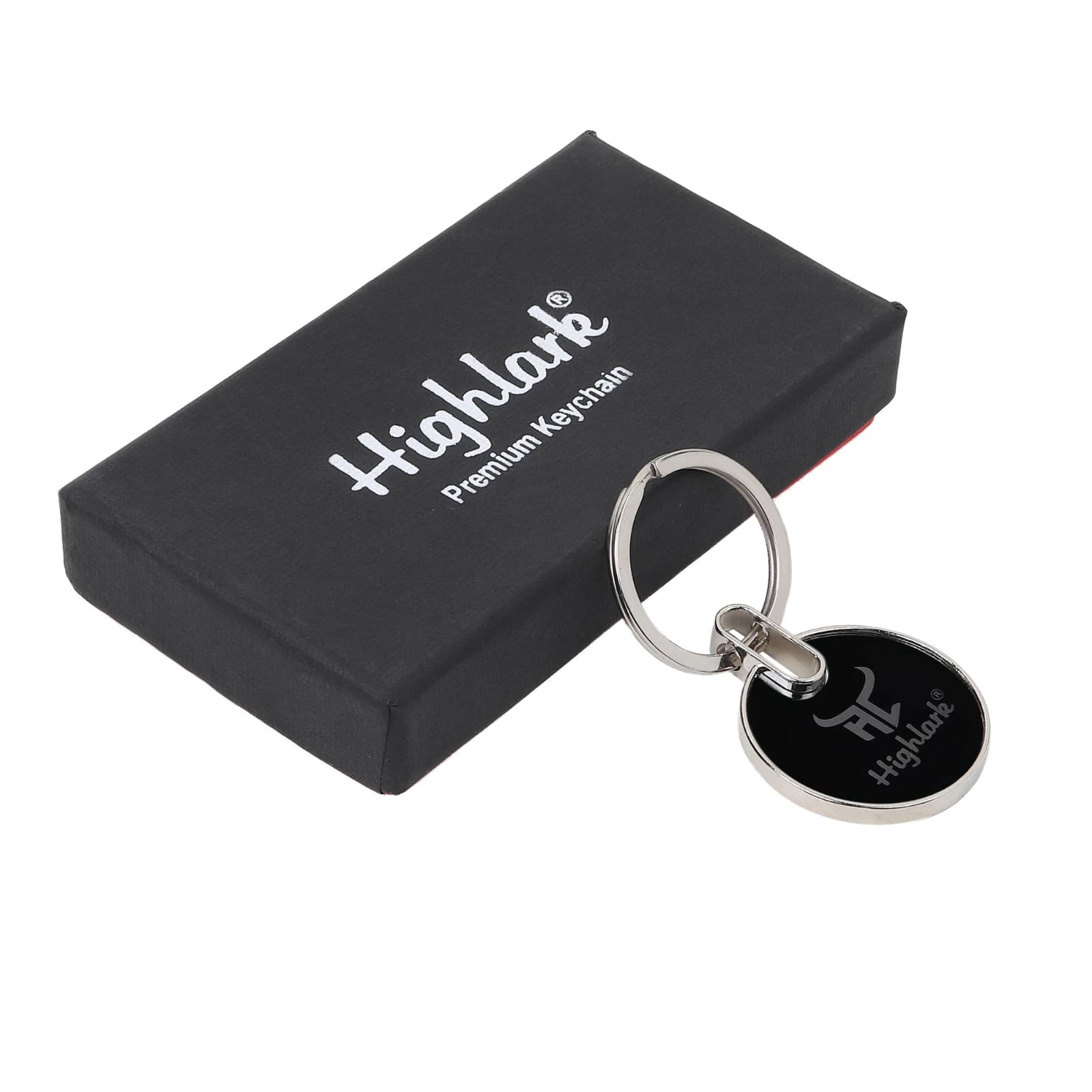 Highlark Circular Metal Medallion Keychain – Gloss Black & Polished Silver 2