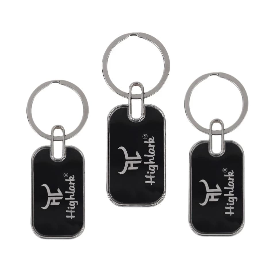 Highlark Dog Tag Metal Keychain – Gloss Black & Polished Silver 2