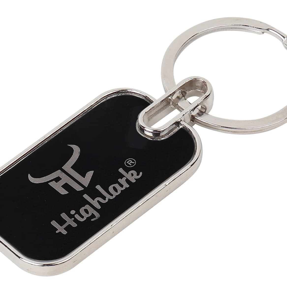 Highlark Dog Tag Metal Keychain – Gloss Black & Polished Silver 1