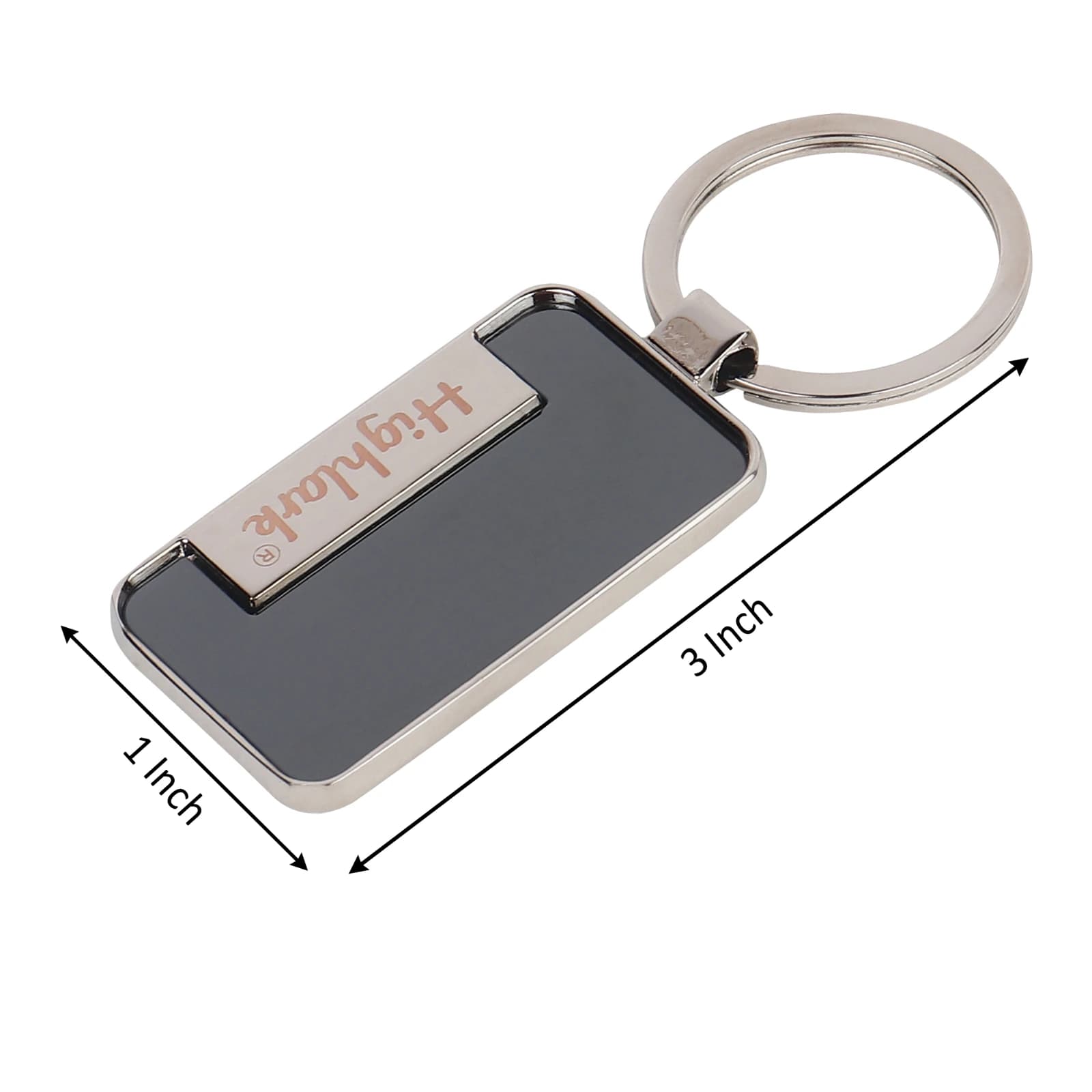 Highlark Slim Rectangular Metal Keychain – Matte Gunmetal & Polished Silver 2