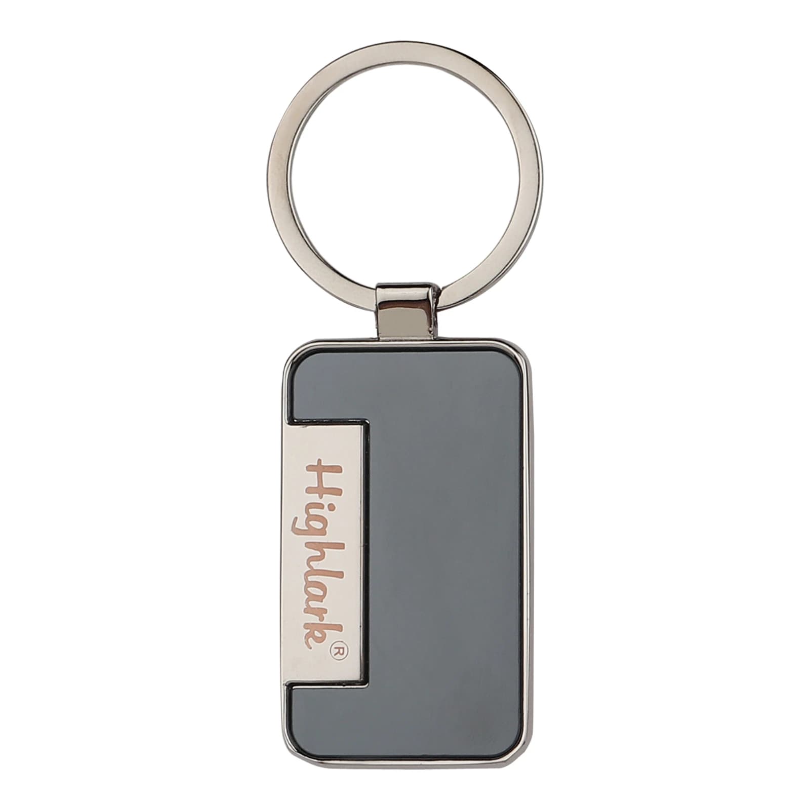 Highlark Slim Rectangular Metal Keychain – Matte Gunmetal & Polished Silver 1