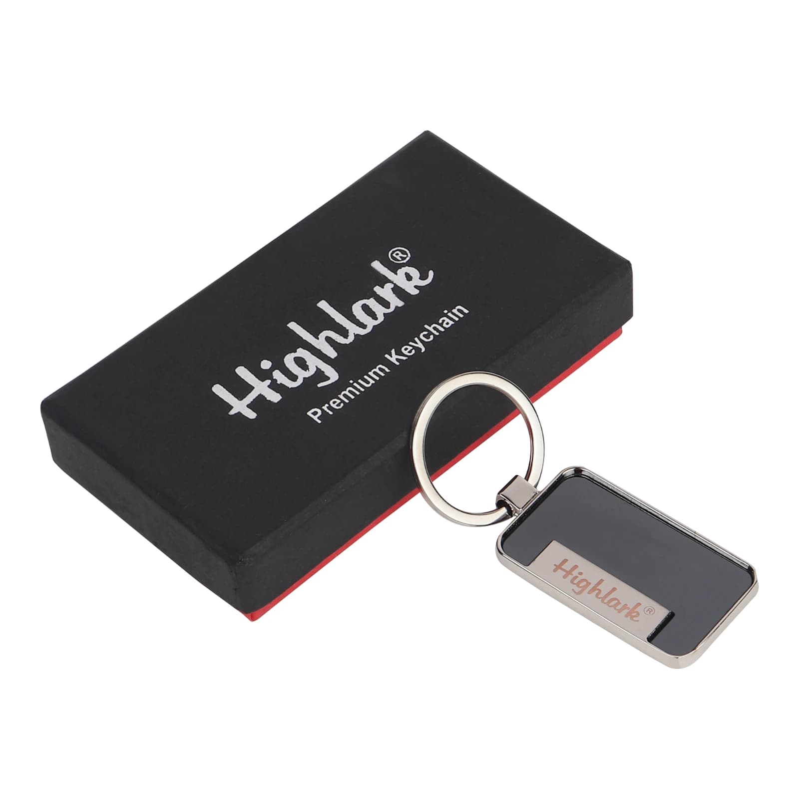 Highlark Slim Rectangular Metal Keychain – Matte Gunmetal & Polished Silver 4