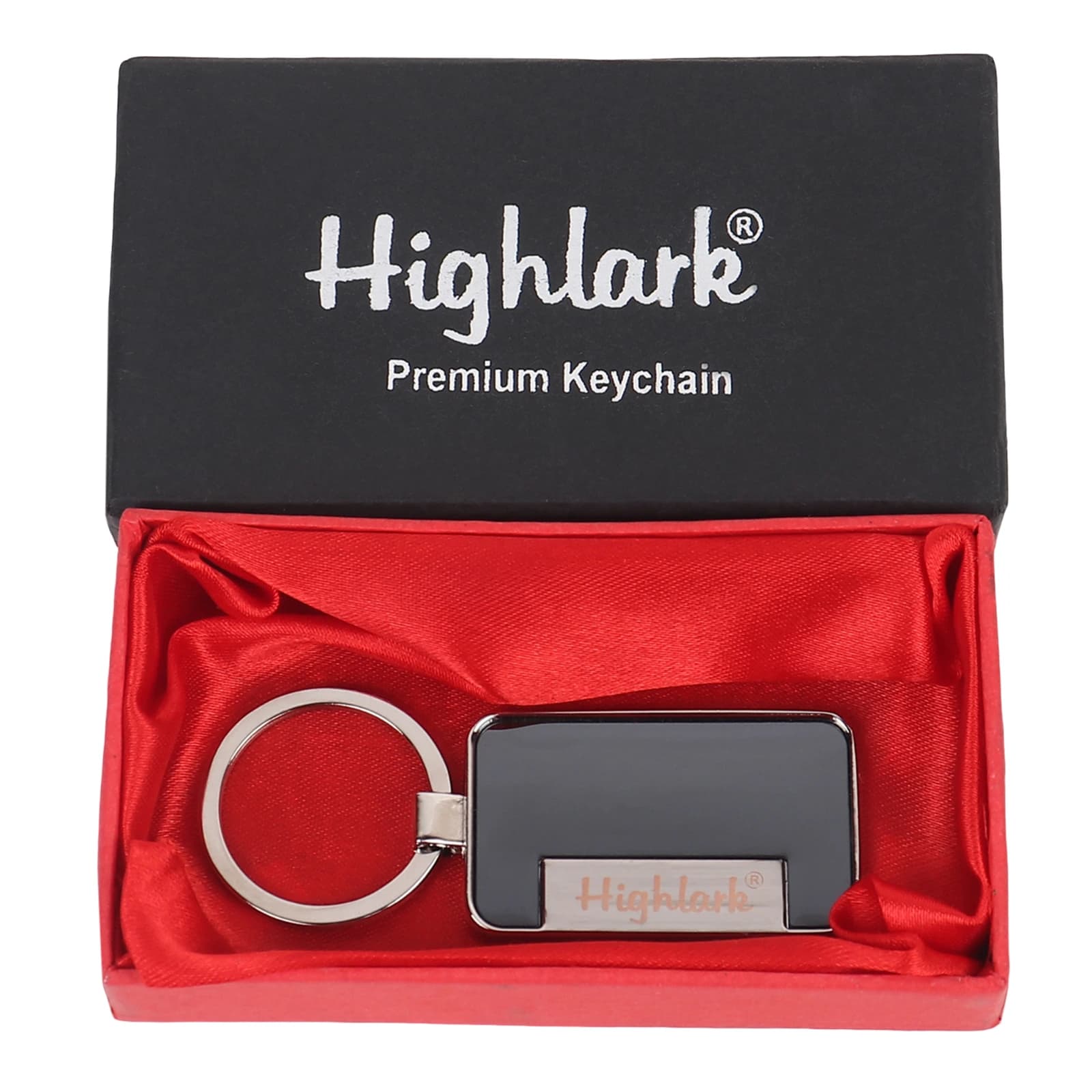 Highlark Slim Rectangular Metal Keychain – Matte Gunmetal & Polished Silver 5