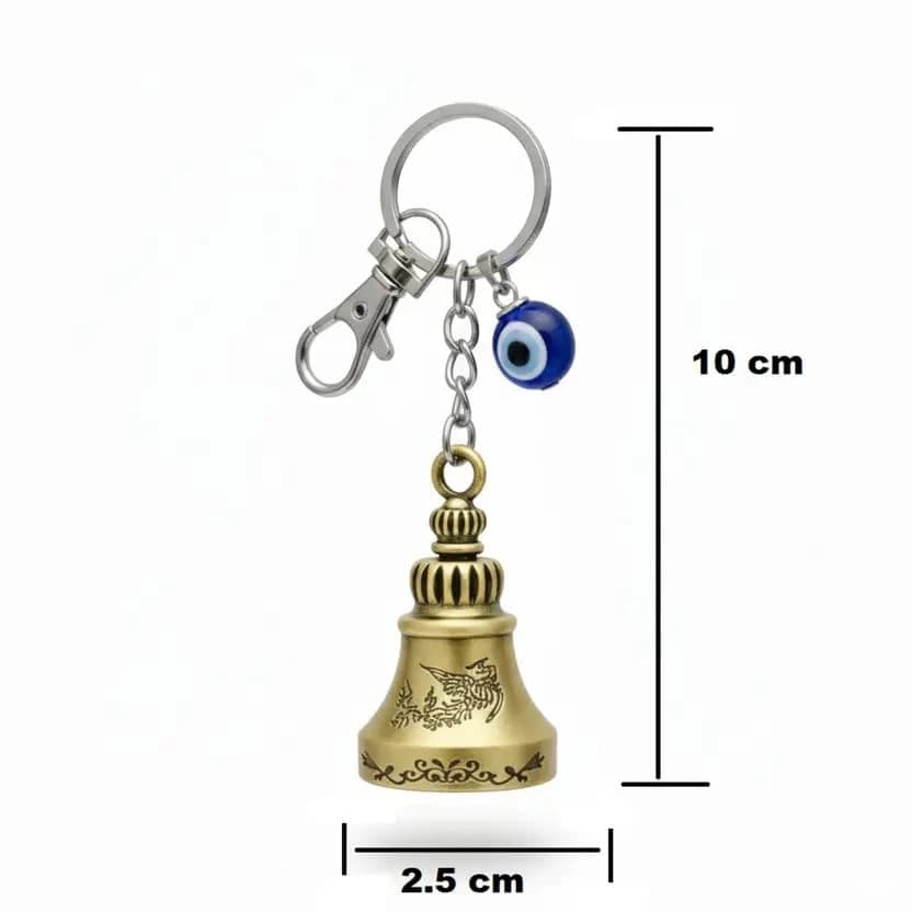 Highlark Evil Eye & Vintage Brass Bell Keychain – Protection Charm Keyring with Lobster Clasp 2
