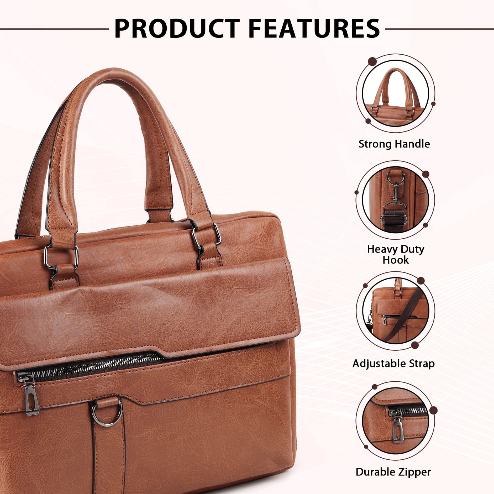 Highlark Executive Leather Laptop Messenger Bag with Flap Pocket & Adjustable Strap – Tan Brown 3