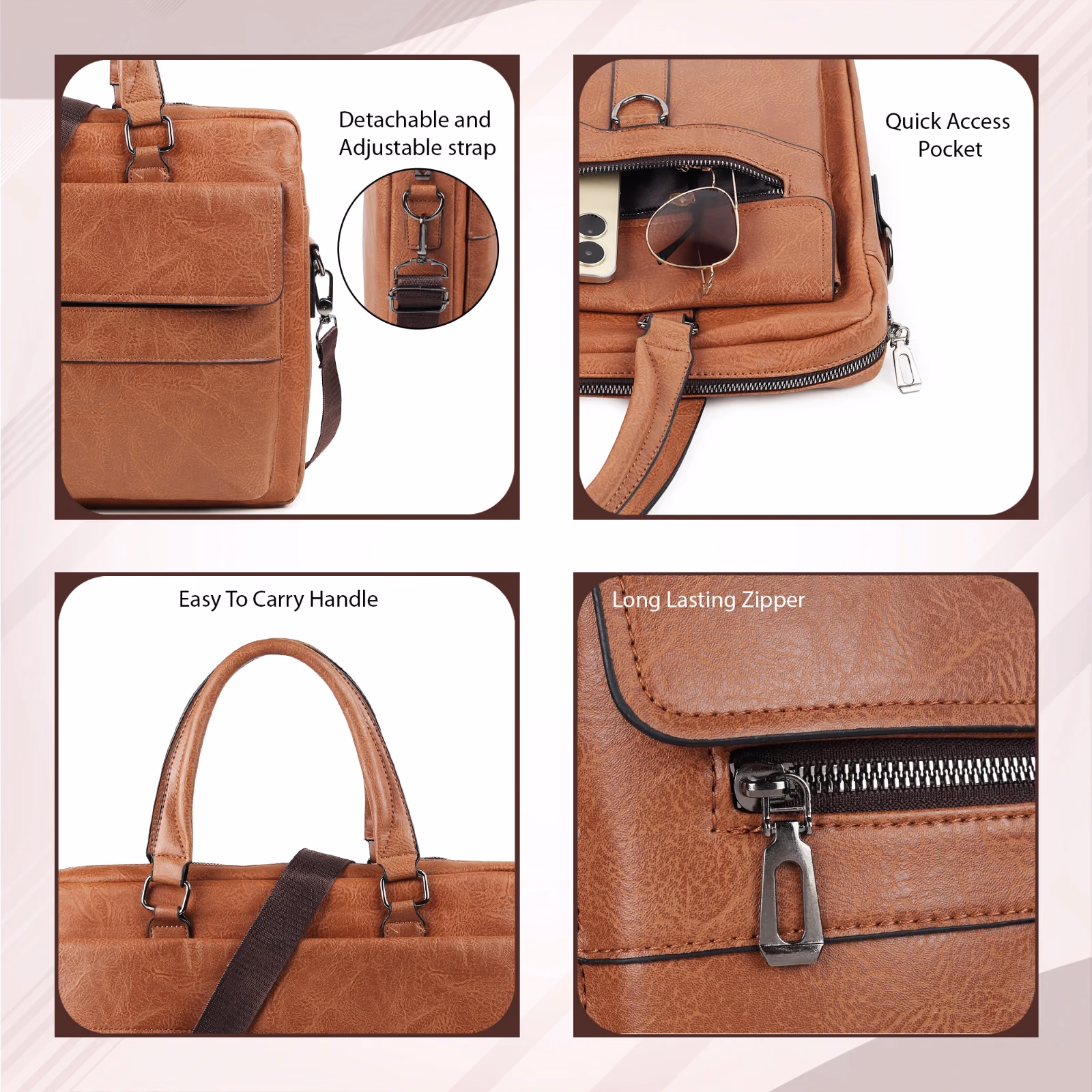 Highlark Executive Leather Laptop Messenger Bag with Flap Pocket & Adjustable Strap – Tan Brown 4