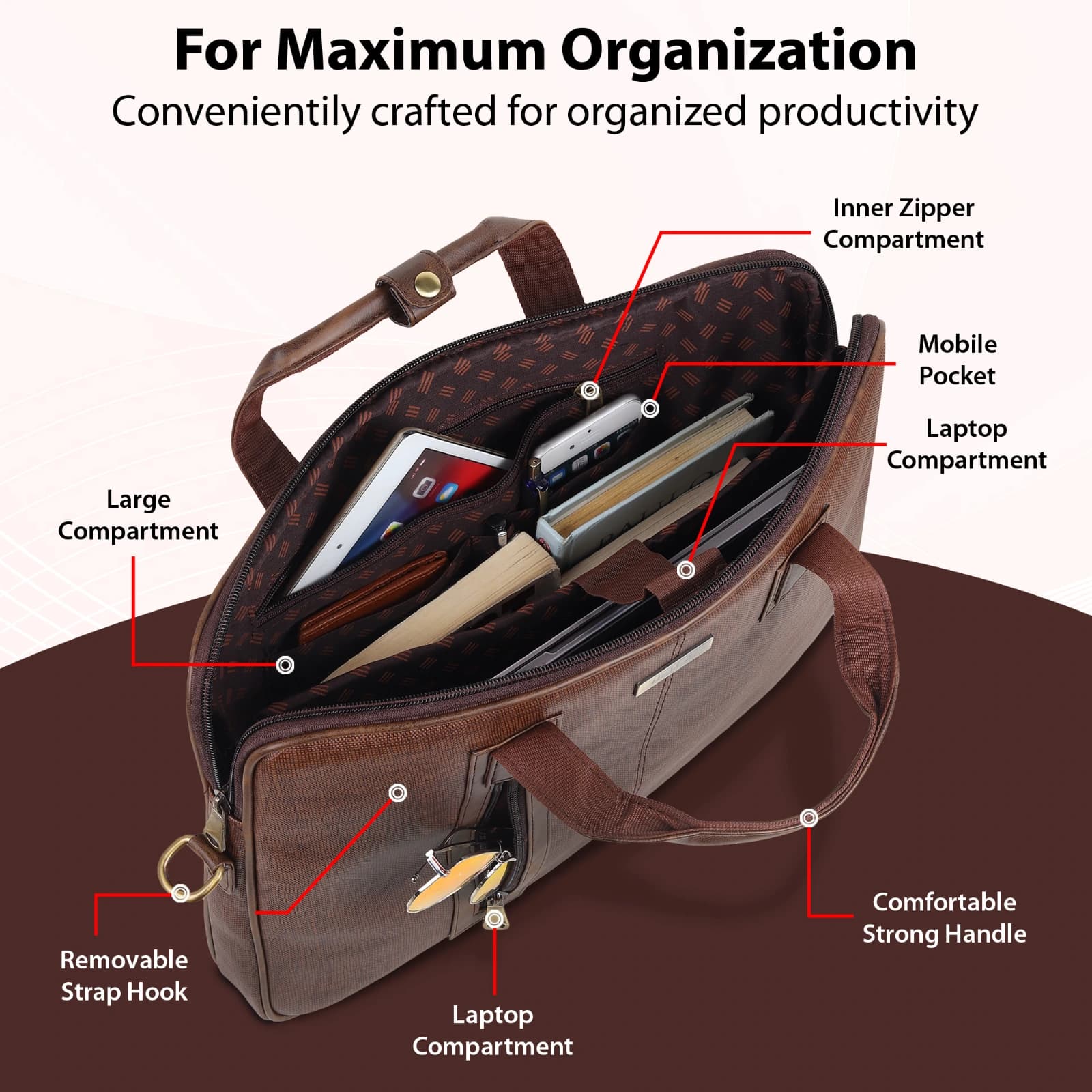 Highlark Ultra-Slim Cross-Hatch Textured Leather Laptop Briefcase – Espresso Brown 5