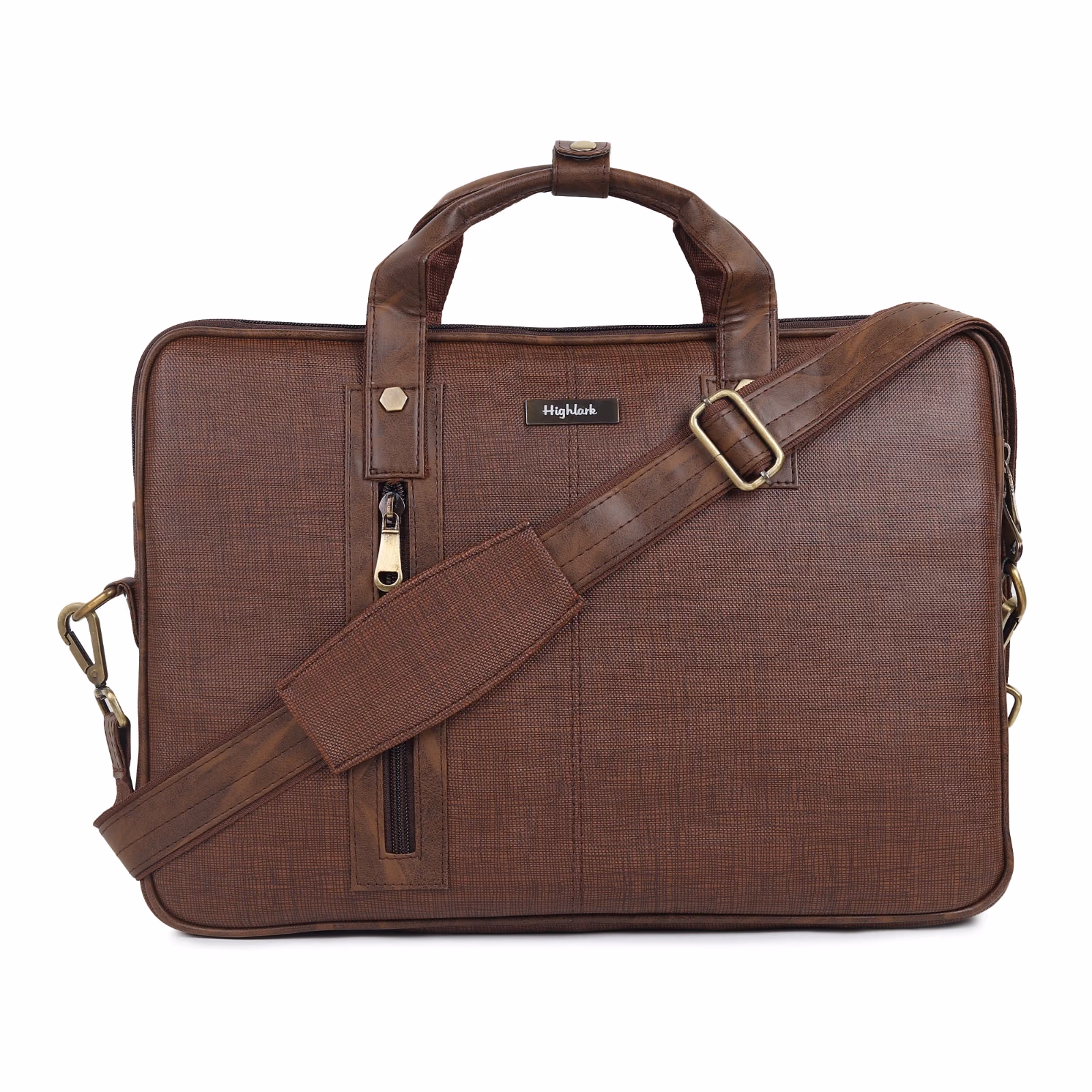 Highlark Ultra-Slim Cross-Hatch Textured Leather Laptop Briefcase – Espresso Brown 1
