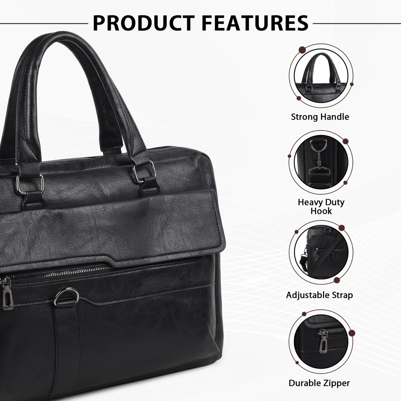 Highlark Executive Leather Laptop Messenger Bag with Flap Pocket & Shoulder Strap – Jet Black 3