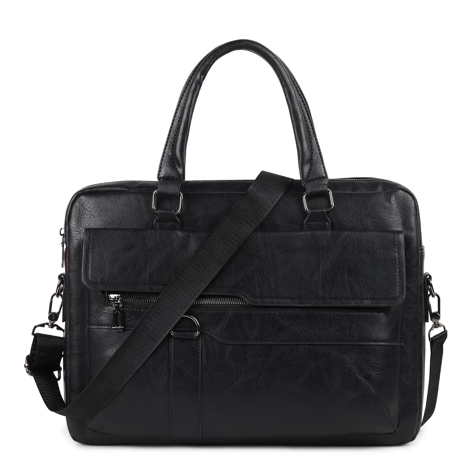 Highlark Executive Leather Laptop Messenger Bag with Flap Pocket & Shoulder Strap – Jet Black 1