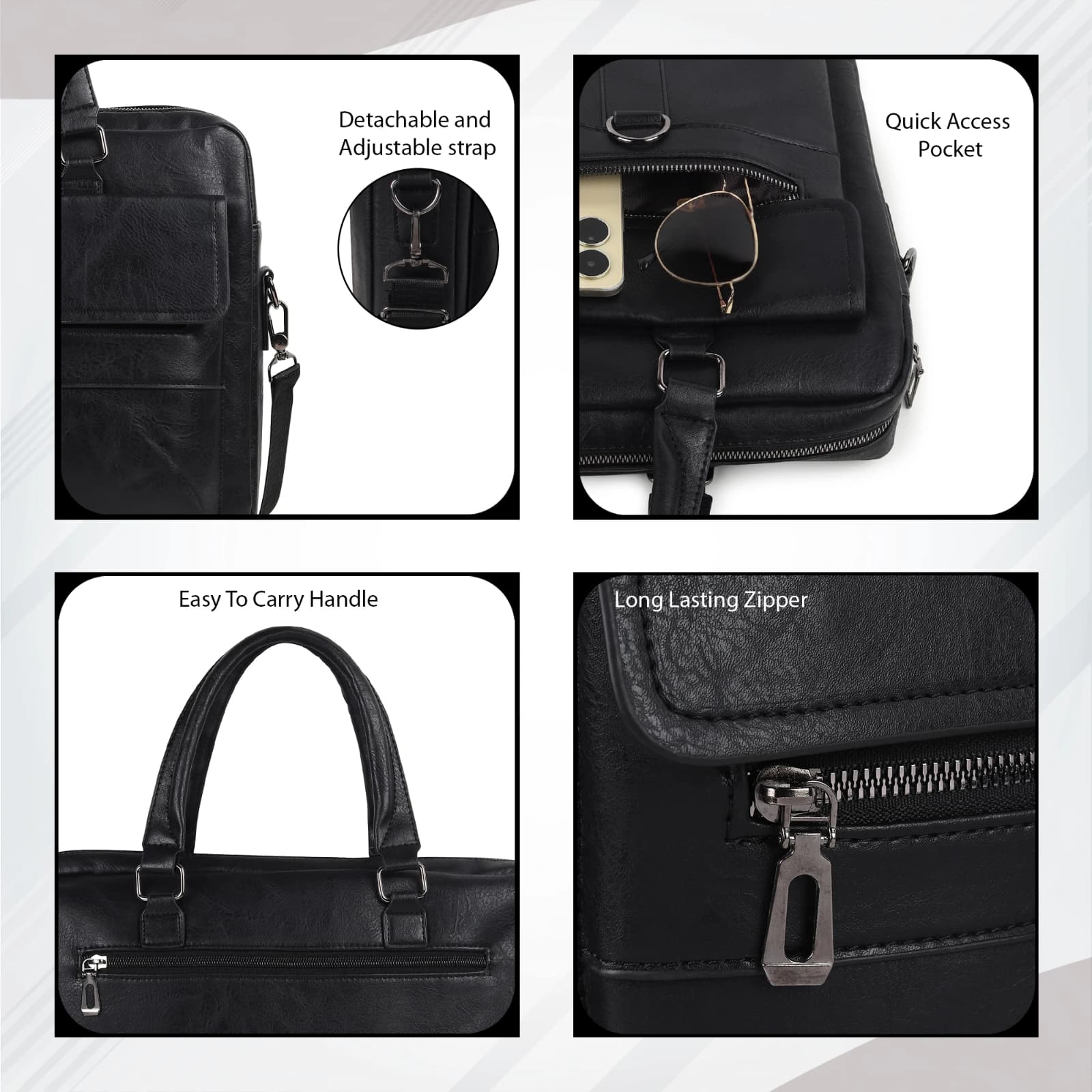Highlark Executive Leather Laptop Messenger Bag with Flap Pocket & Shoulder Strap – Jet Black 5