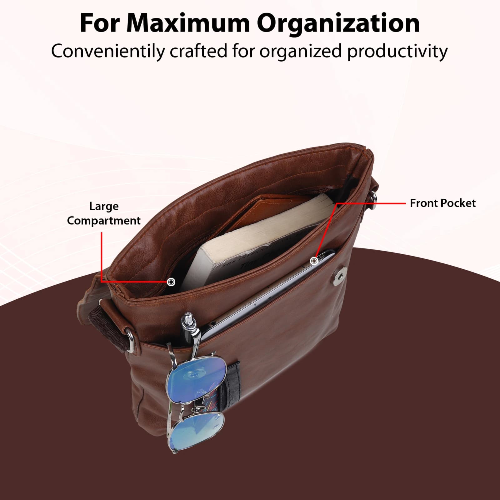 Highlark Compact Leather Crossbody Messenger Bag with Front Flap & Adjustable Strap – Chestnut Brown 5