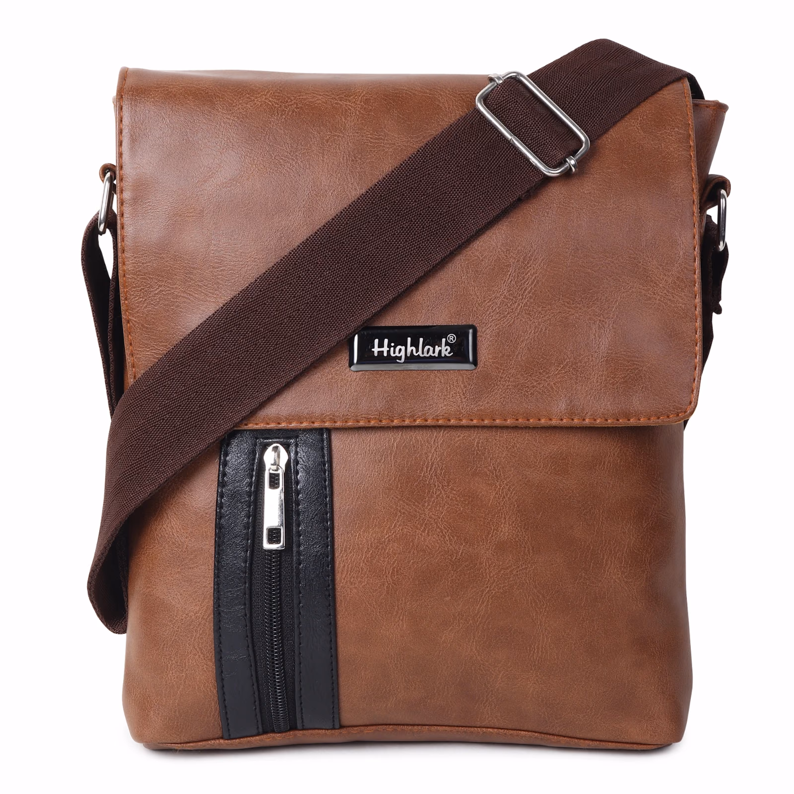 Highlark Compact Leather Crossbody Messenger Bag with Front Flap & Adjustable Strap – Chestnut Brown 1