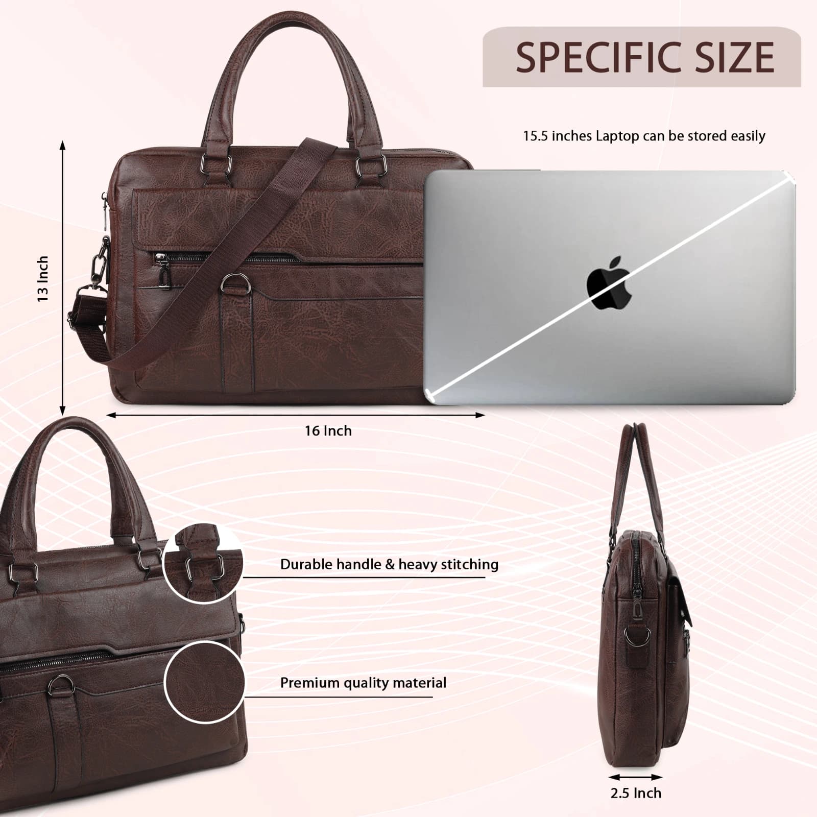 Highlark Executive Leather Laptop Messenger Bag with Flap Pocket & Shoulder Strap – Espresso Dark Brown 2