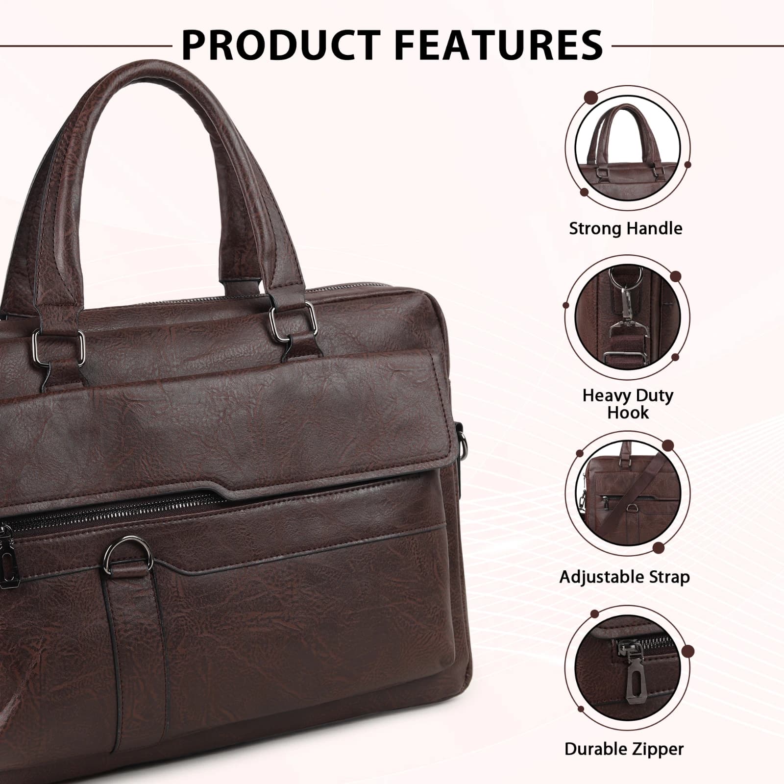 Highlark Executive Leather Laptop Messenger Bag with Flap Pocket & Shoulder Strap – Espresso Dark Brown 3