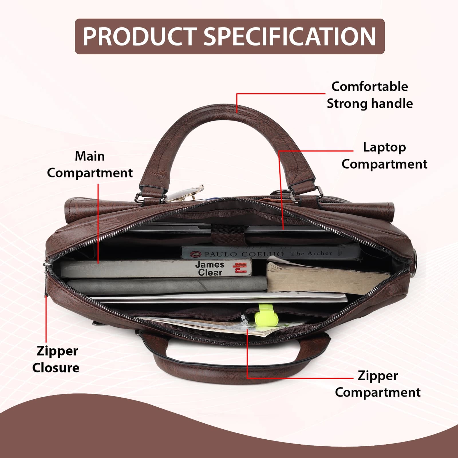 Highlark Executive Leather Laptop Messenger Bag with Flap Pocket & Shoulder Strap – Espresso Dark Brown 5