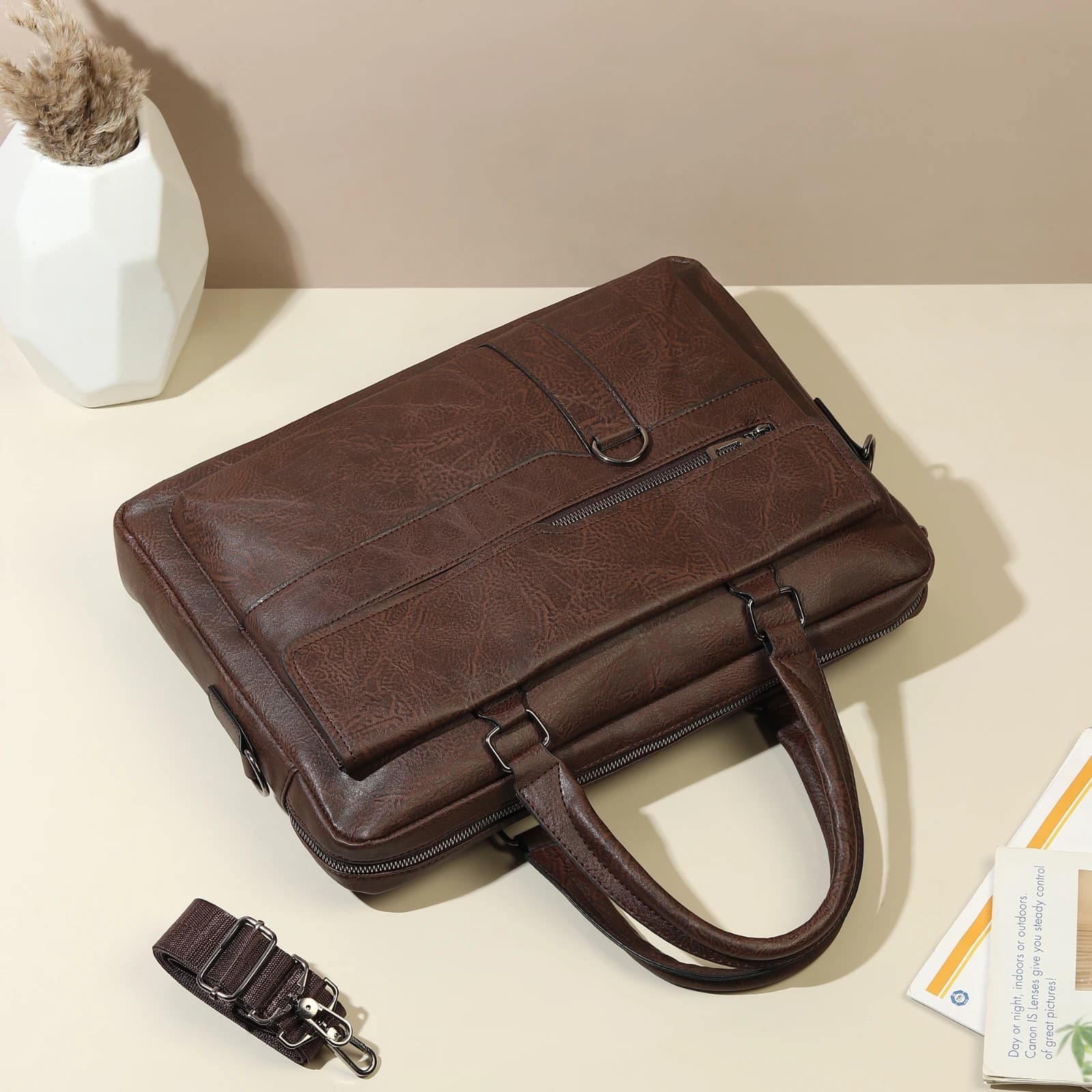Highlark Executive Leather Laptop Messenger Bag with Flap Pocket & Shoulder Strap – Espresso Dark Brown 6
