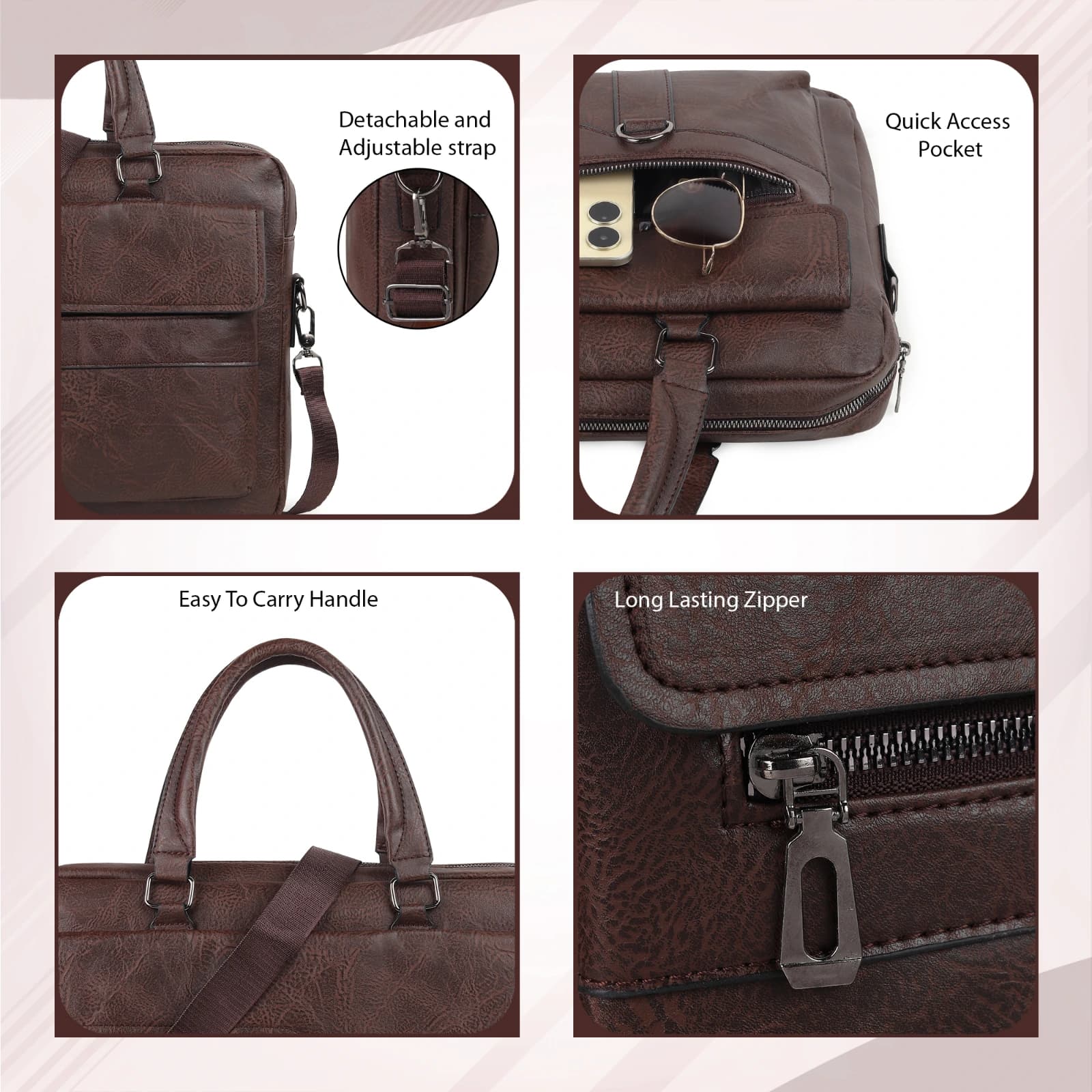 Highlark Executive Leather Laptop Messenger Bag with Flap Pocket & Shoulder Strap – Espresso Dark Brown 4