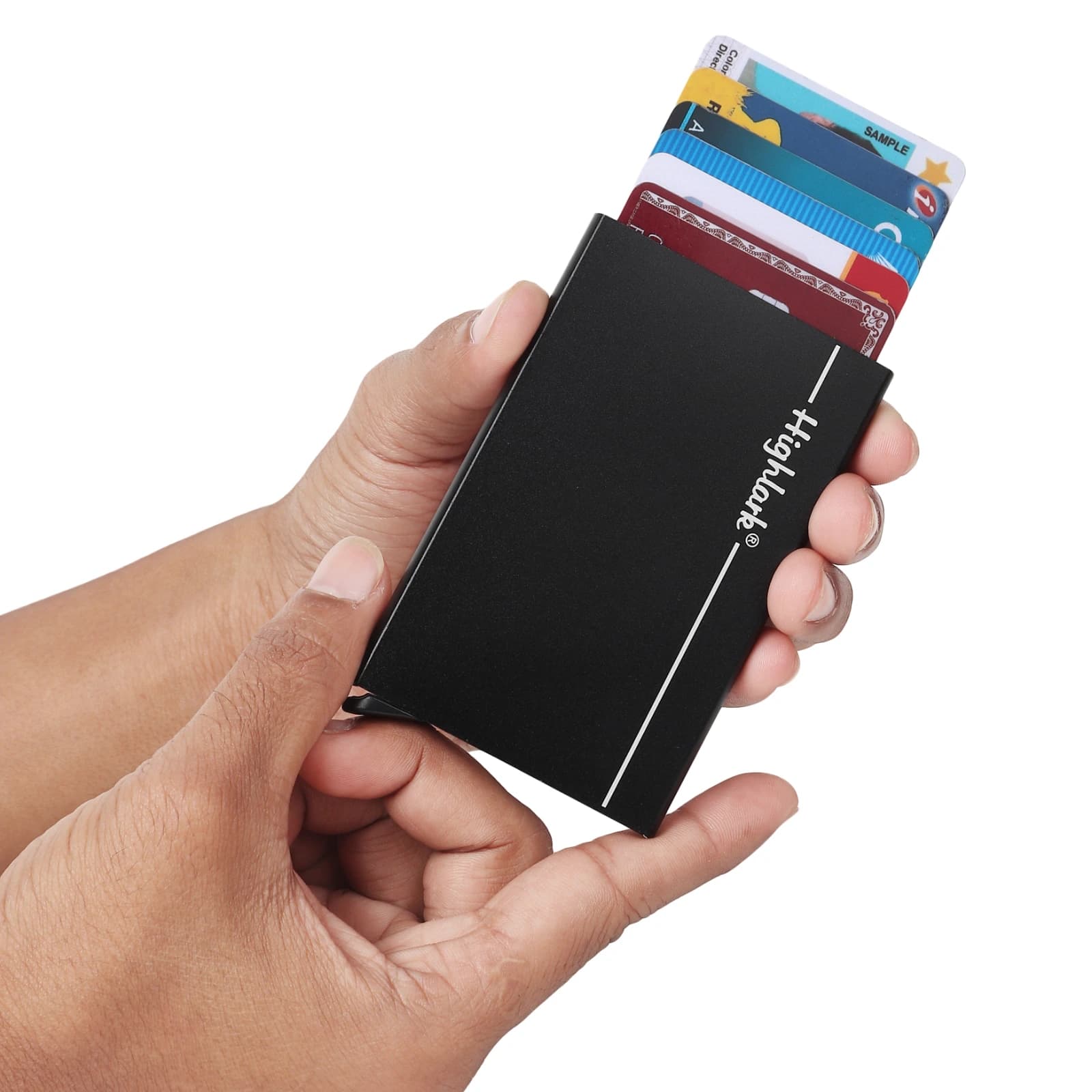 Highlark Slim Aluminum Pop-Up Card Holder Wallet with RFID Protection – Matte Black (4" x 2.2") 1