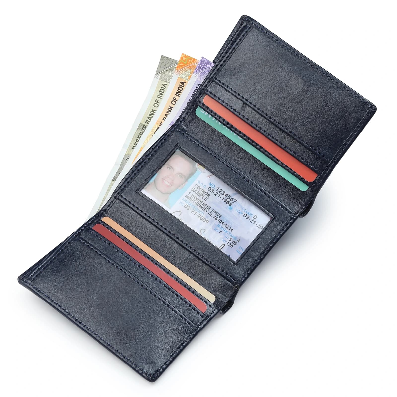 Highlark Slim Leather Trifold Smart Wallet & Card Holder – Midnight Navy Blue 3