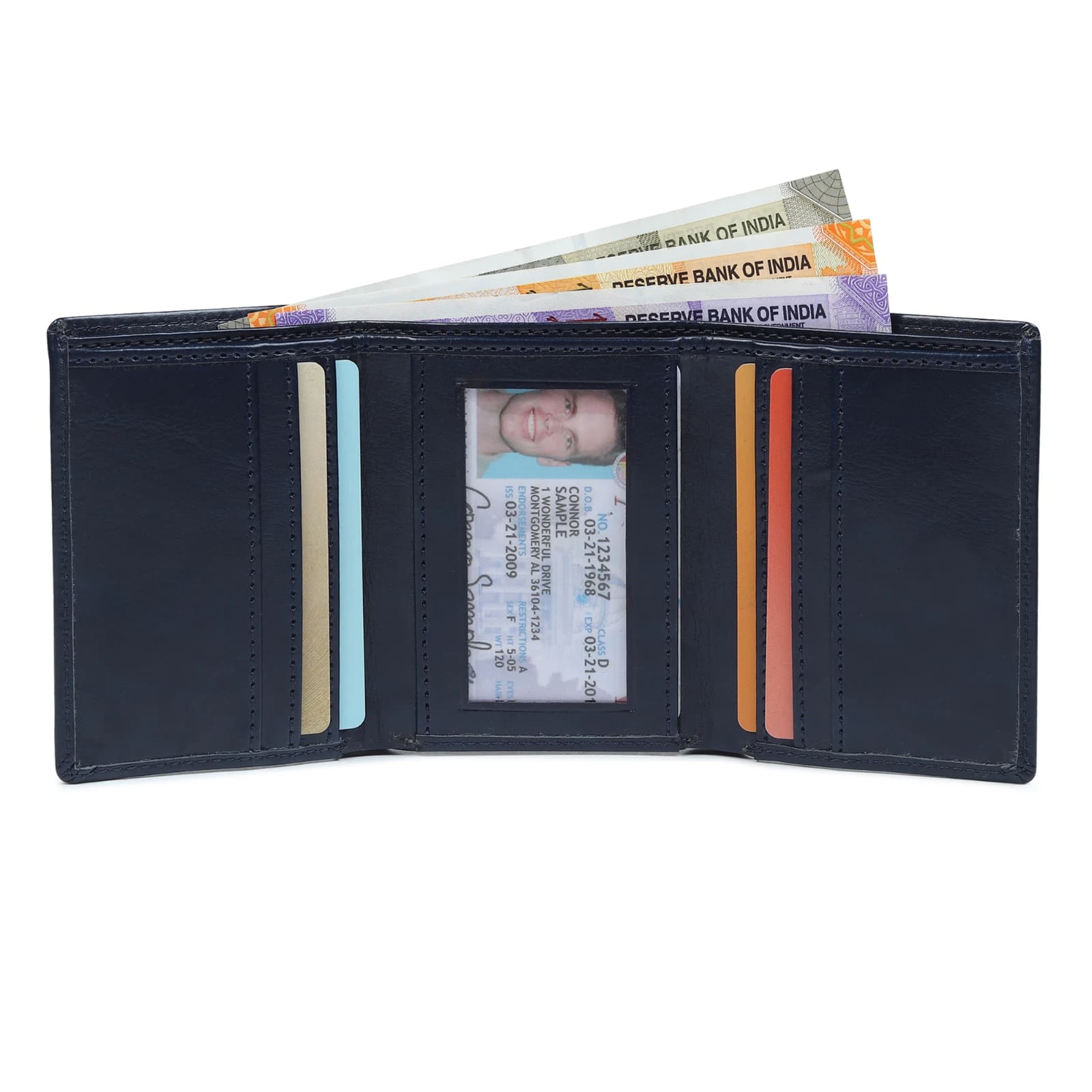 Highlark Slim Leather Trifold Smart Wallet & Card Holder – Midnight Navy Blue 4