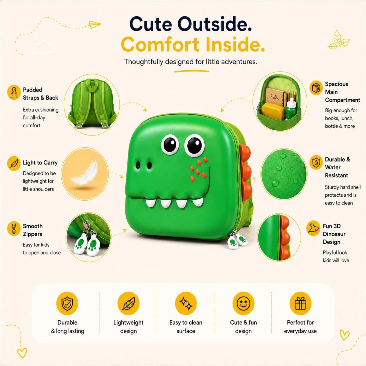 Highlark Kids Hardshell Dinosaur Suitcase & Travel Storage Bag – Vibrant Green 3