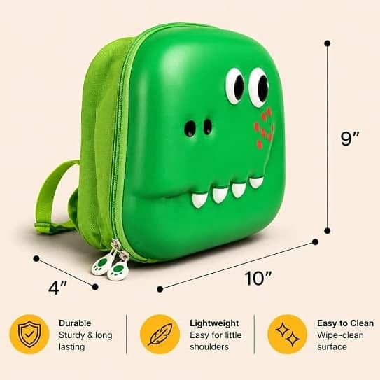 Highlark Kids Hardshell Dinosaur Suitcase & Travel Storage Bag – Vibrant Green 2