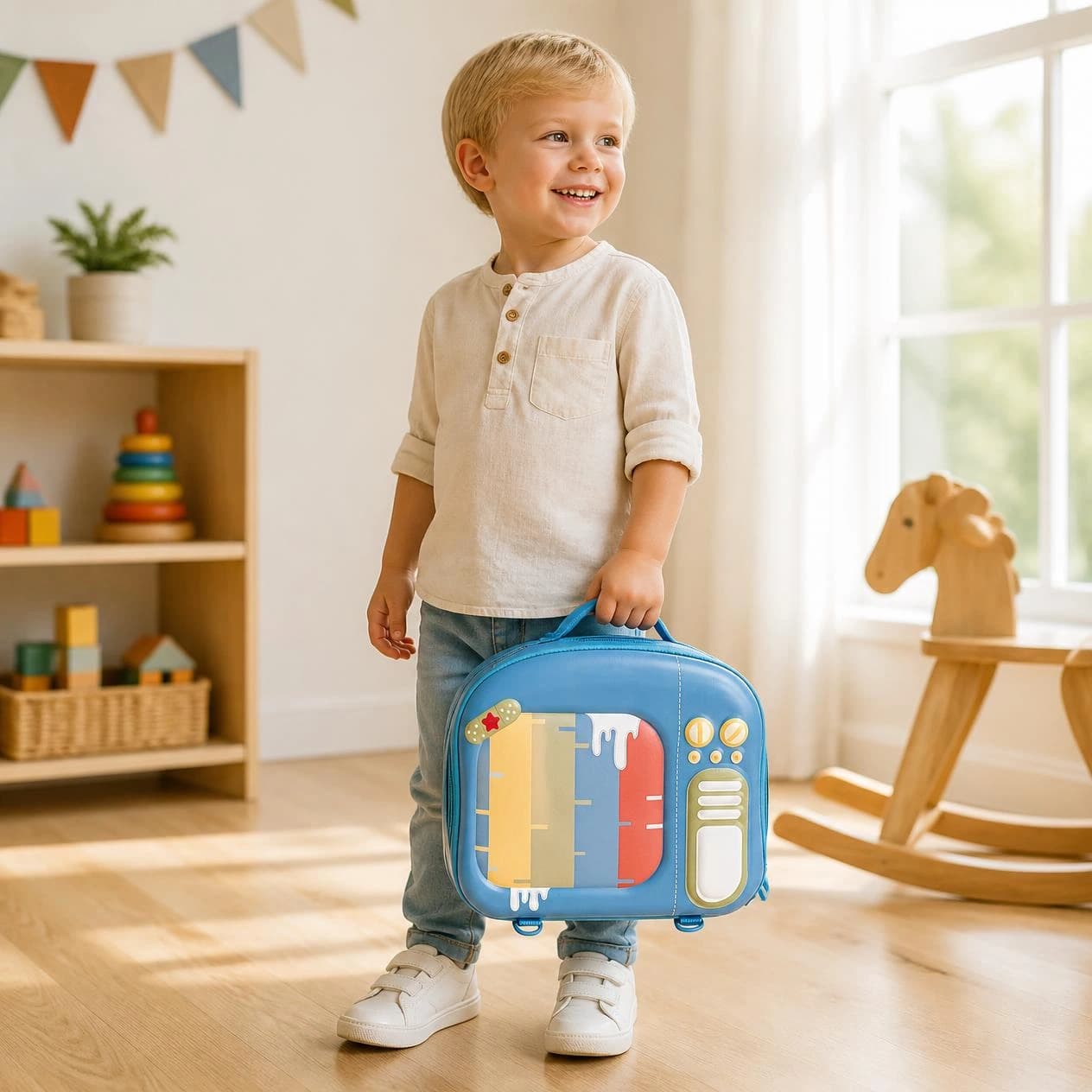 Highlark Kids Retro Television Hardshell Backpack & Travel Bag – Blue 5